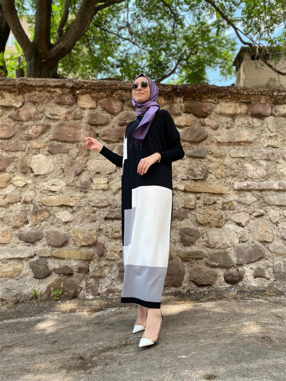 İnvee Triko Desenli Elbise Siyah 6773