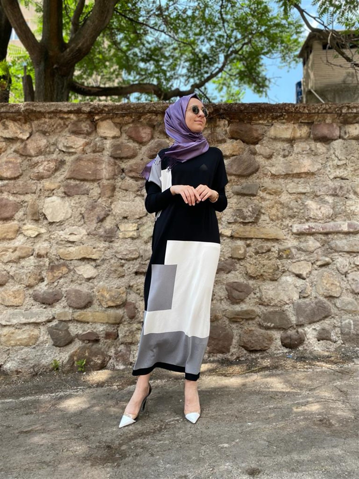 İnvee Triko Desenli Elbise Siyah 6773