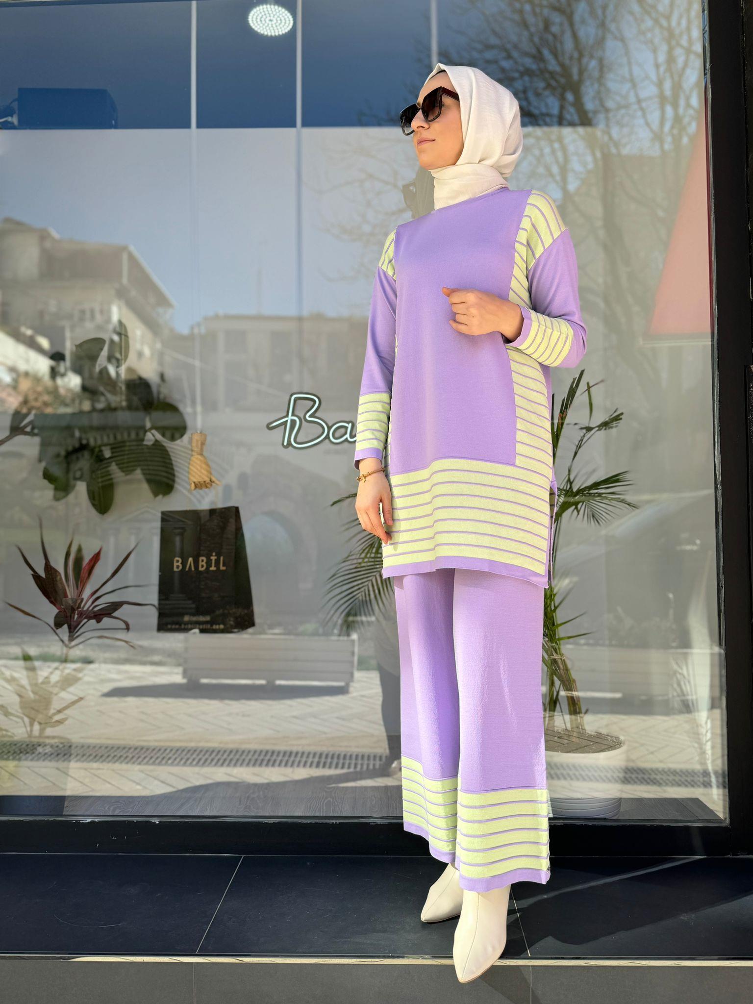 İnvee Triko Lila Çizgili 6766