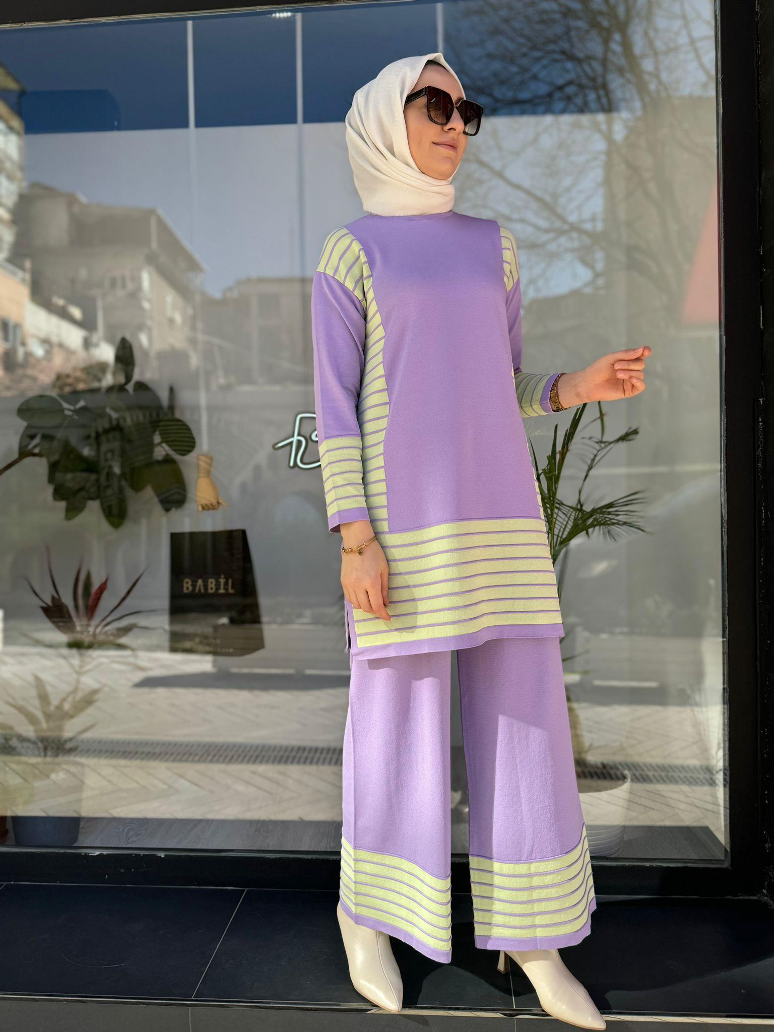 İnvee Triko Lila Çizgili 6766