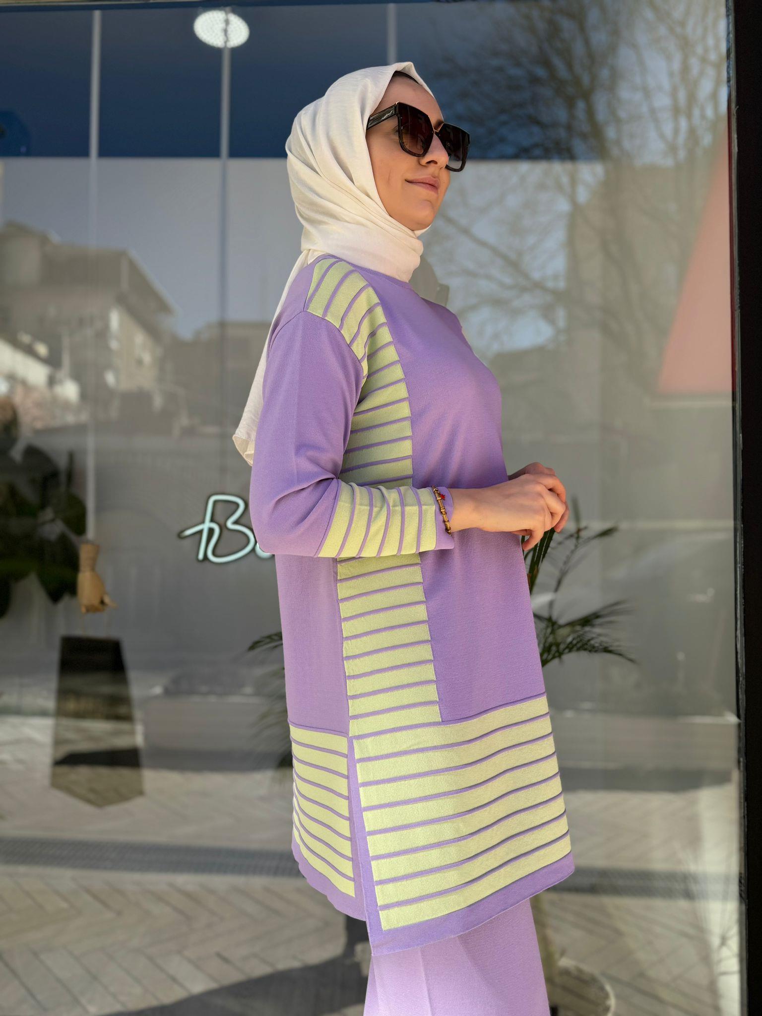 İnvee Triko Lila Çizgili 6766