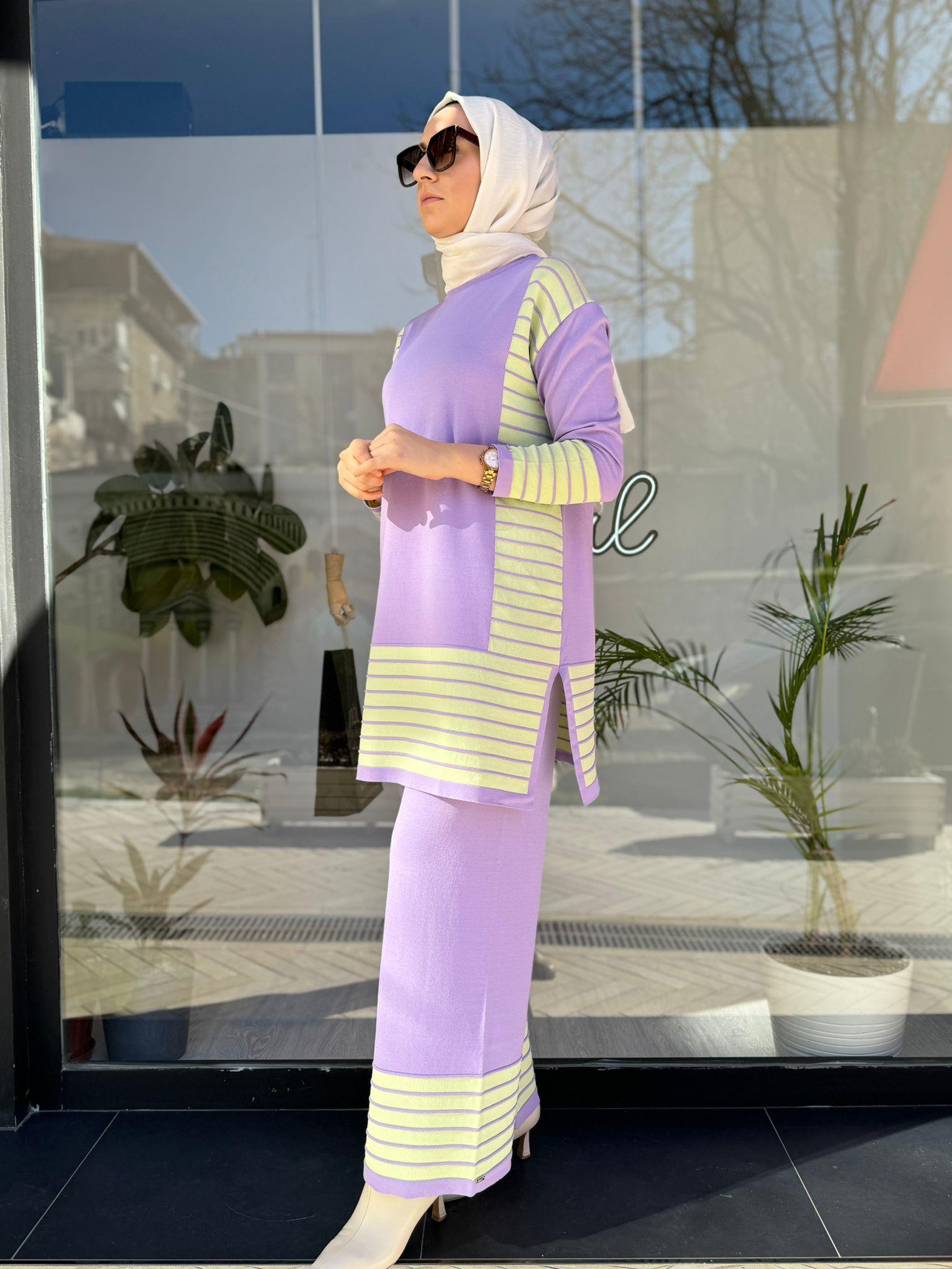 İnvee Triko Lila Çizgili 6766