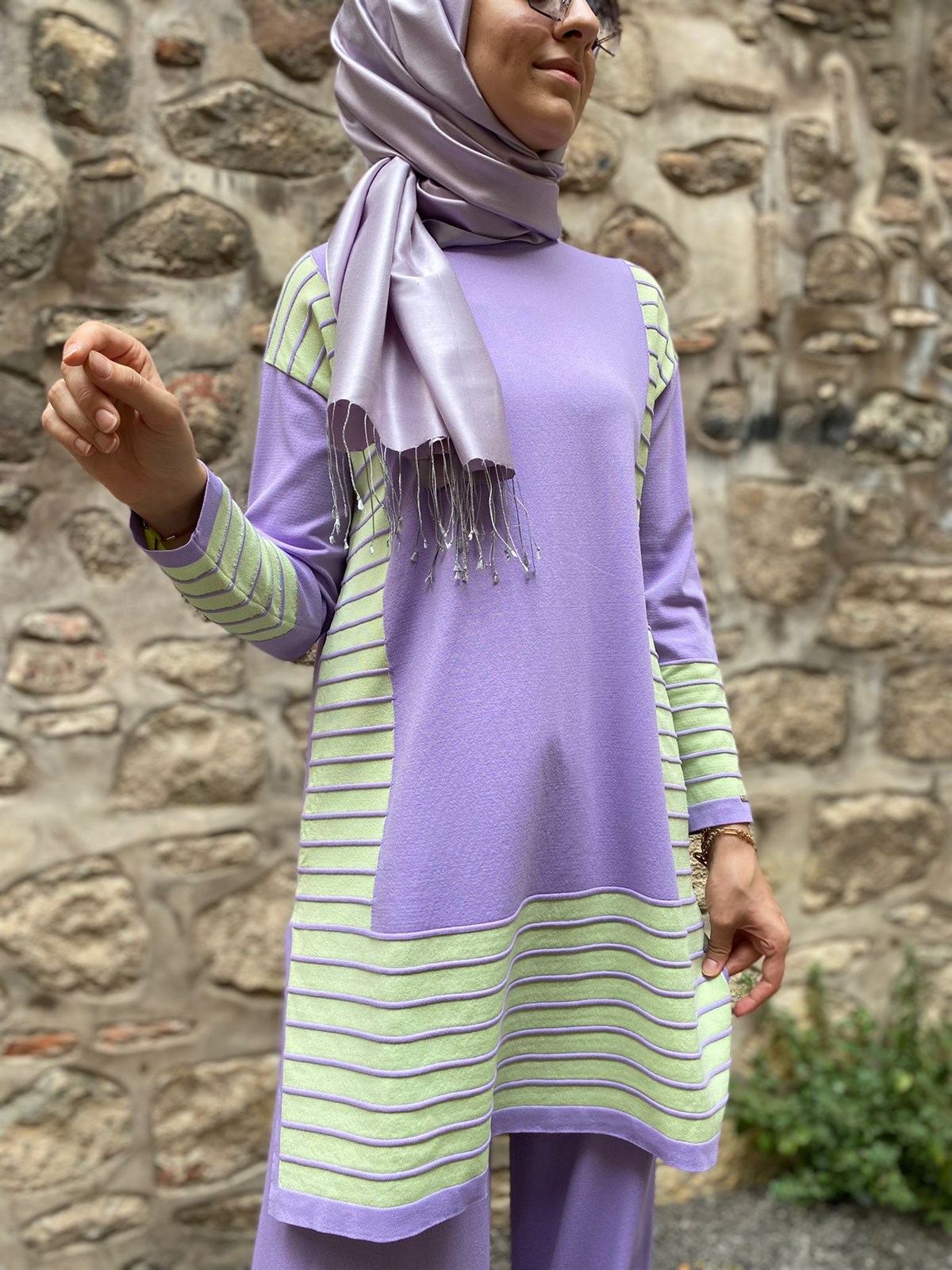 İnvee Triko Lila Çizgili 6766