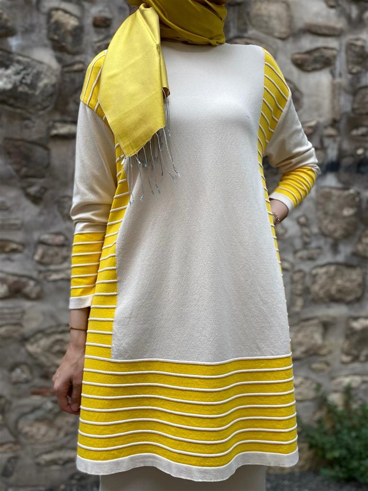 İnvee Triko Vanilya Çizgili 6766