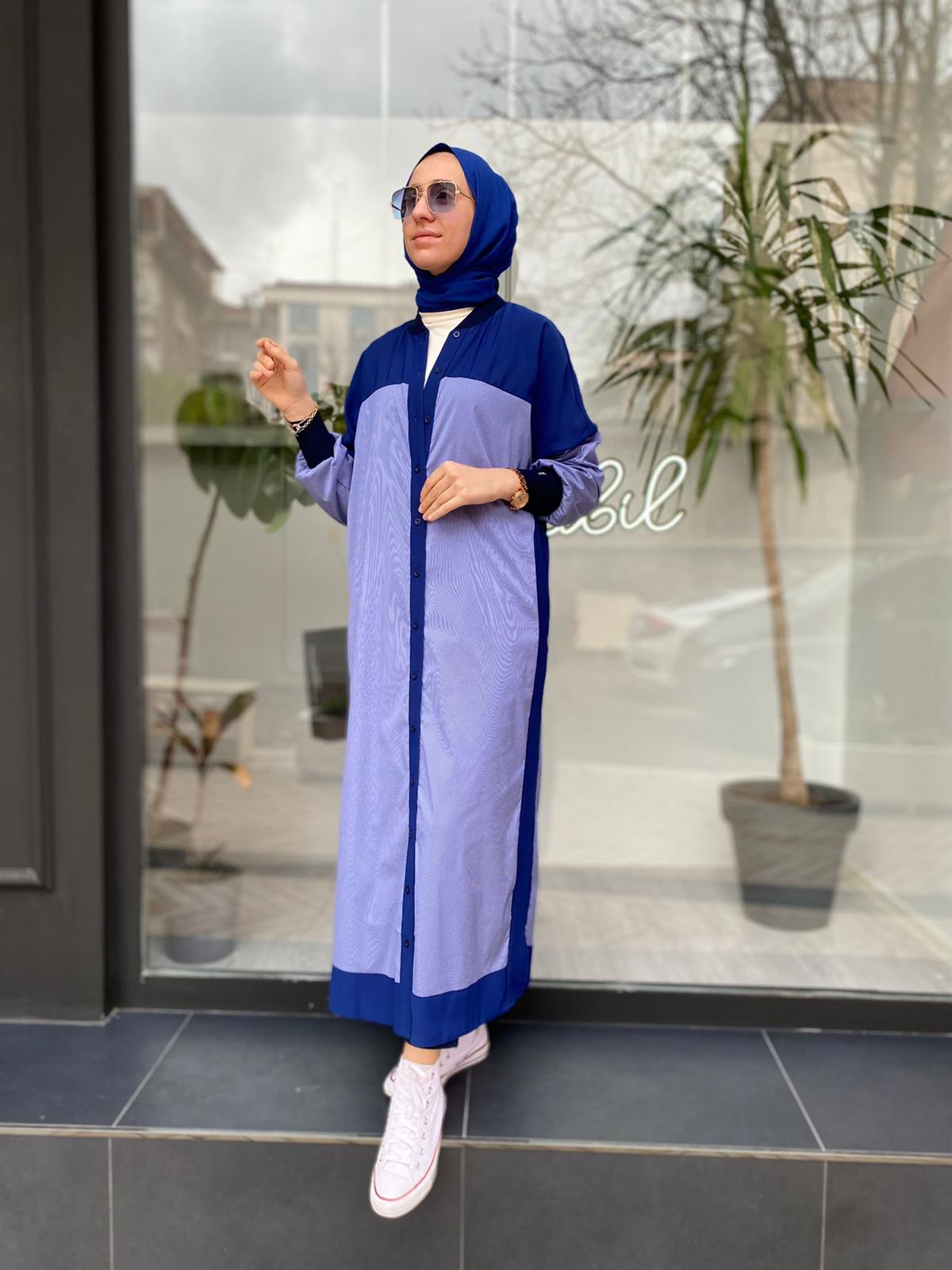 İnvee Uzun İki Renk Kap Lacivert-Mavi 6780