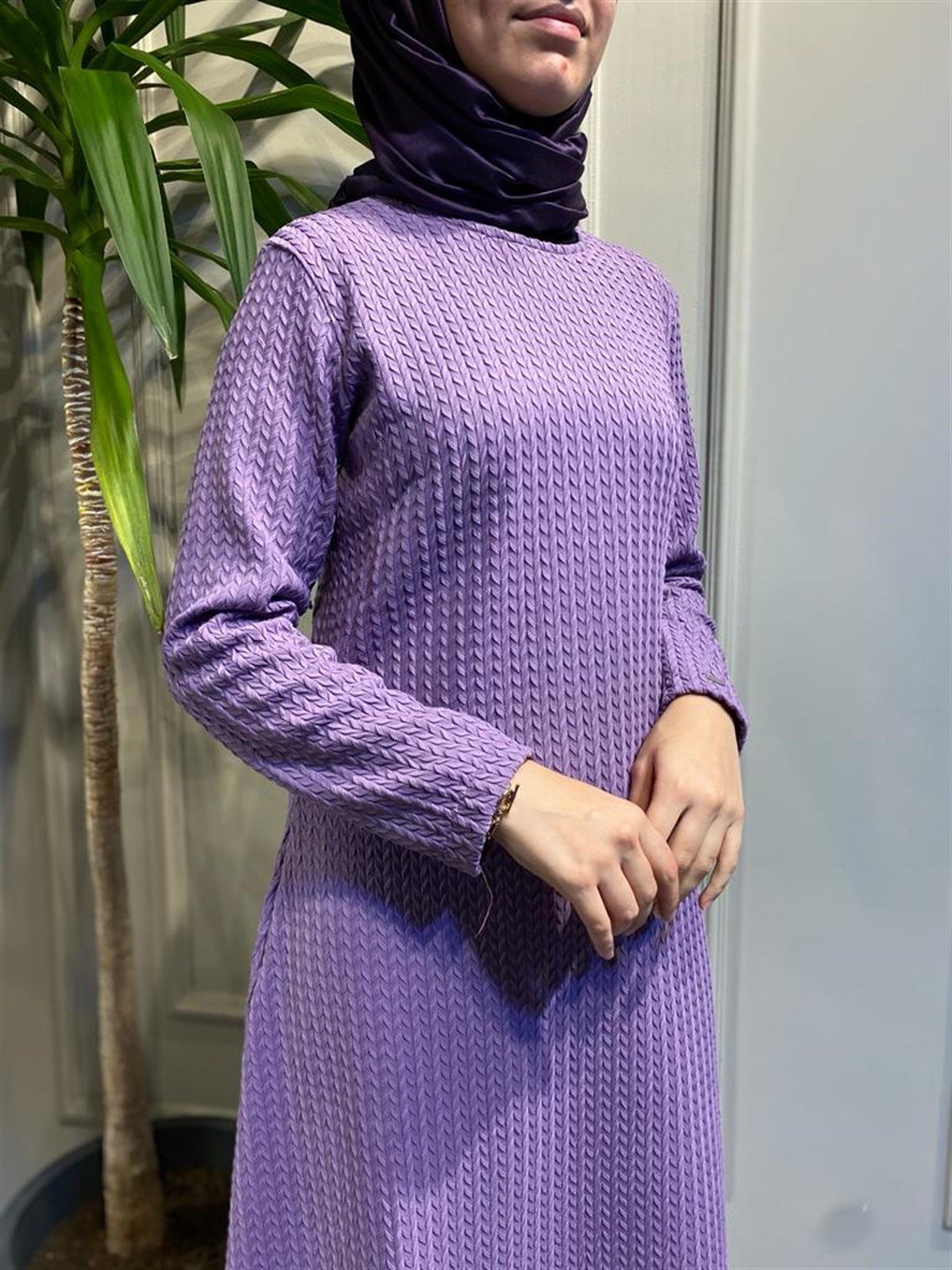 İnvee V Desen Elbise Lila 6856