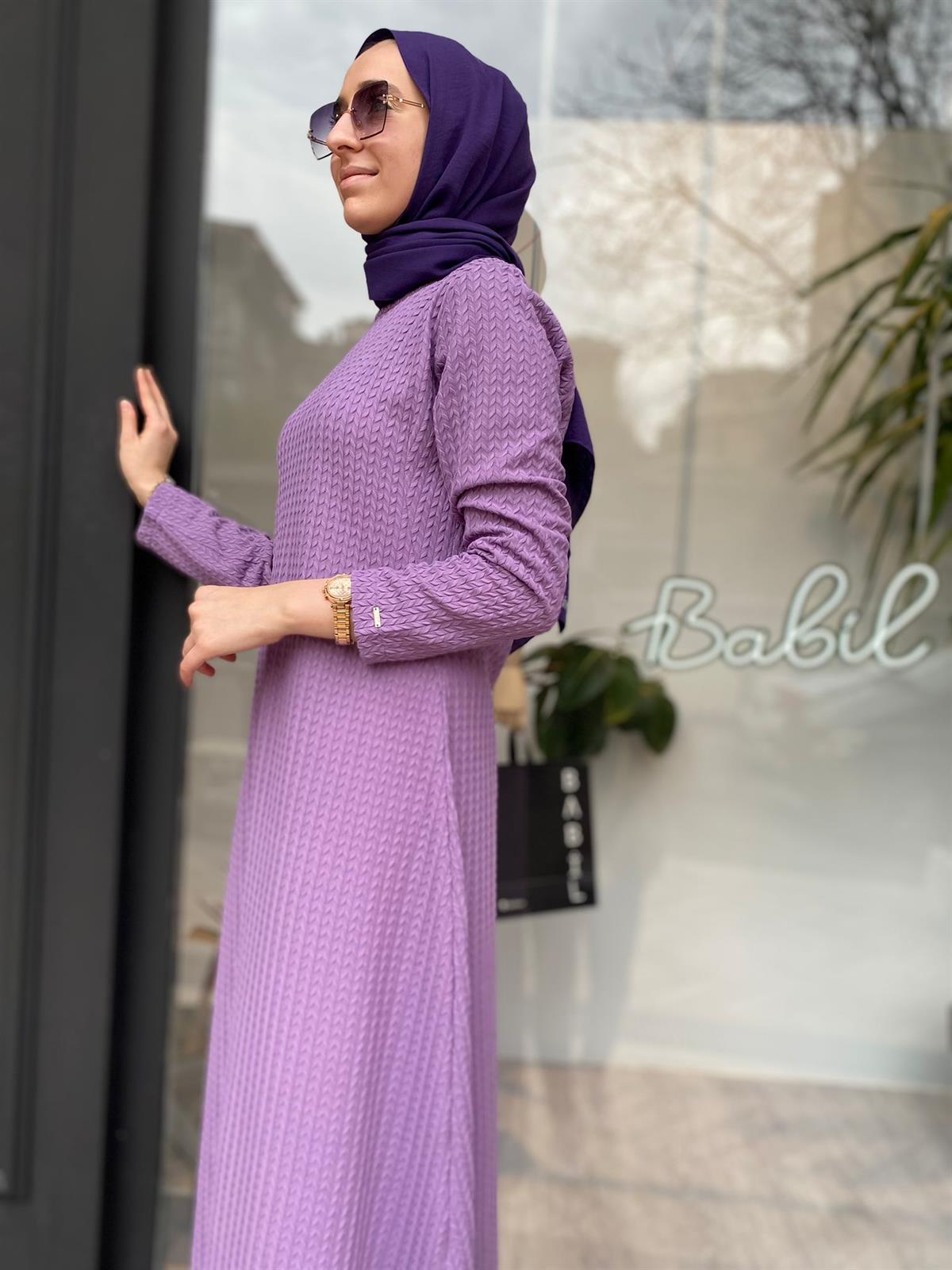İnvee V Desen Elbise Lila 6856