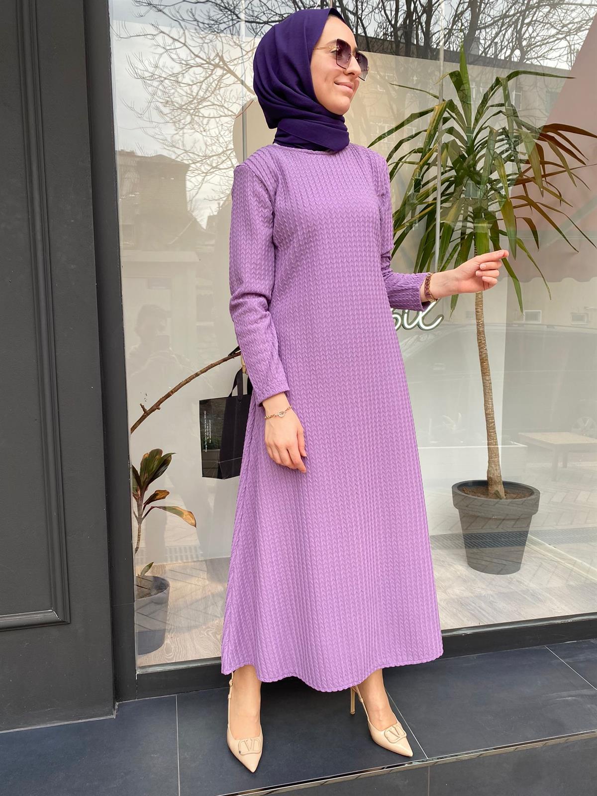 İnvee V Desen Elbise Lila 6856