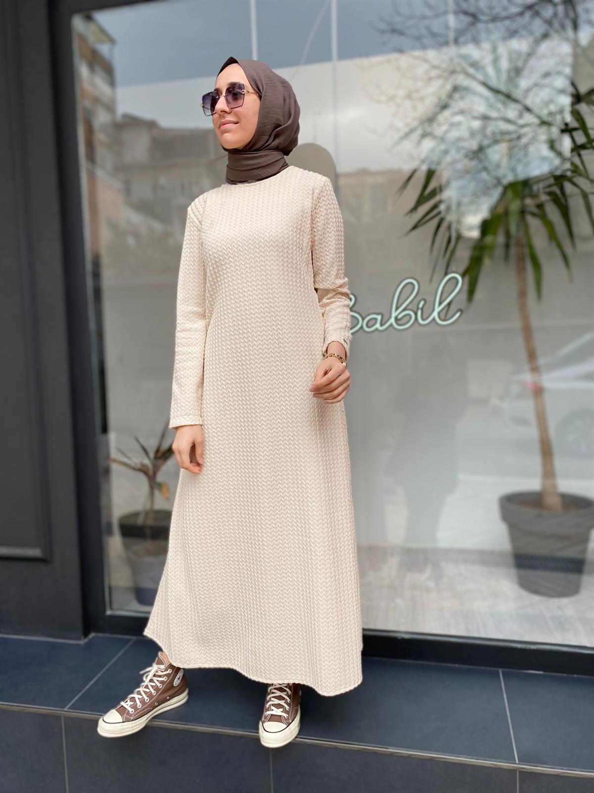 İnvee V Desen Elbise Taş 6856