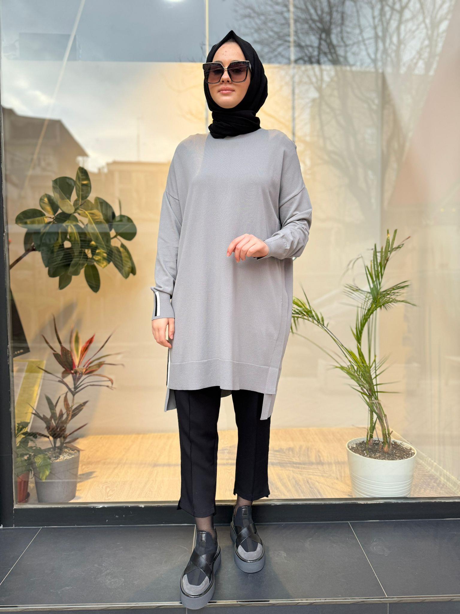 İnvee Yanı Şeritli Triko Gri 6367