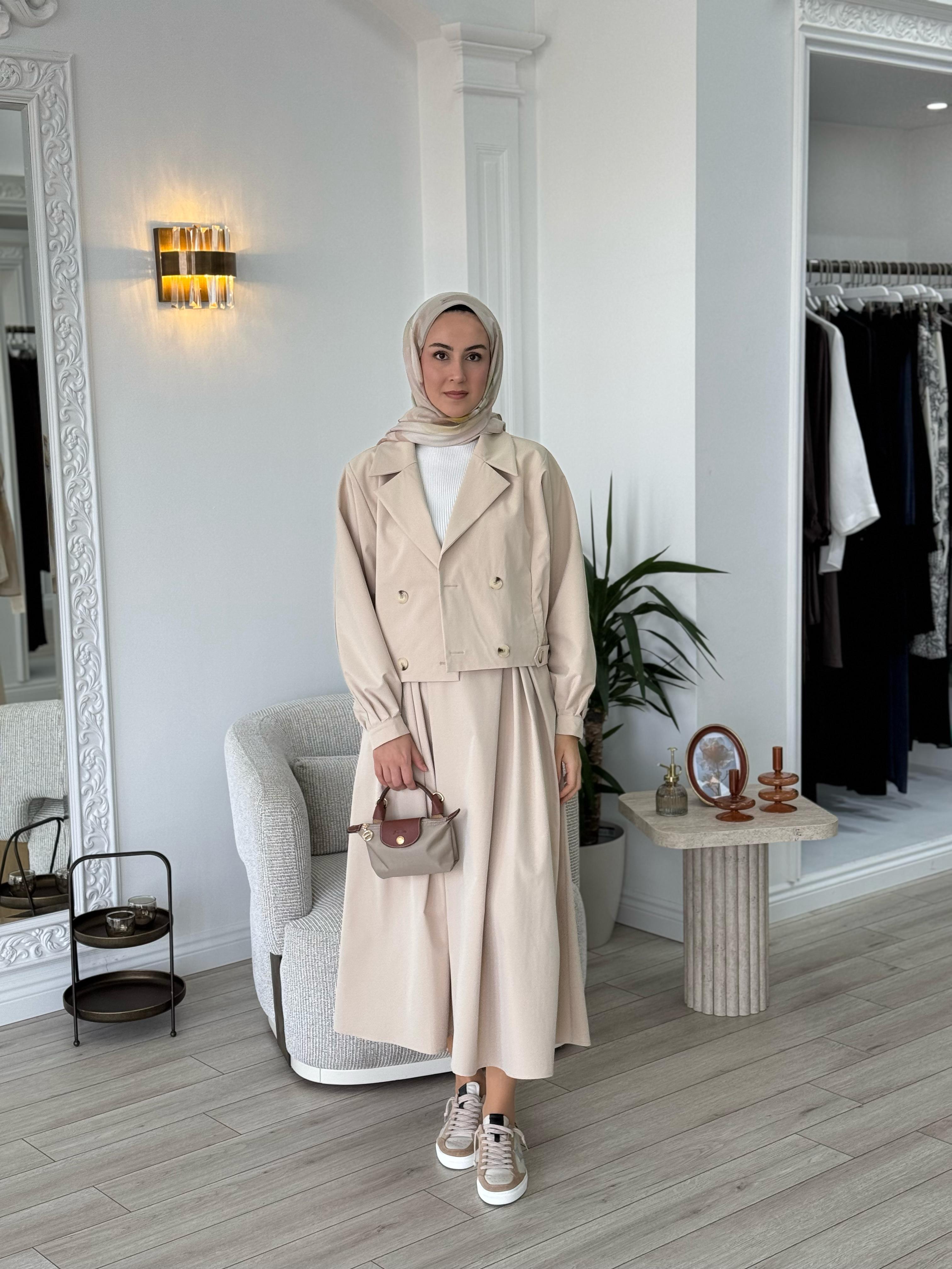 Kahma Bomber Ceket Etek Takım Bej  25y25155
