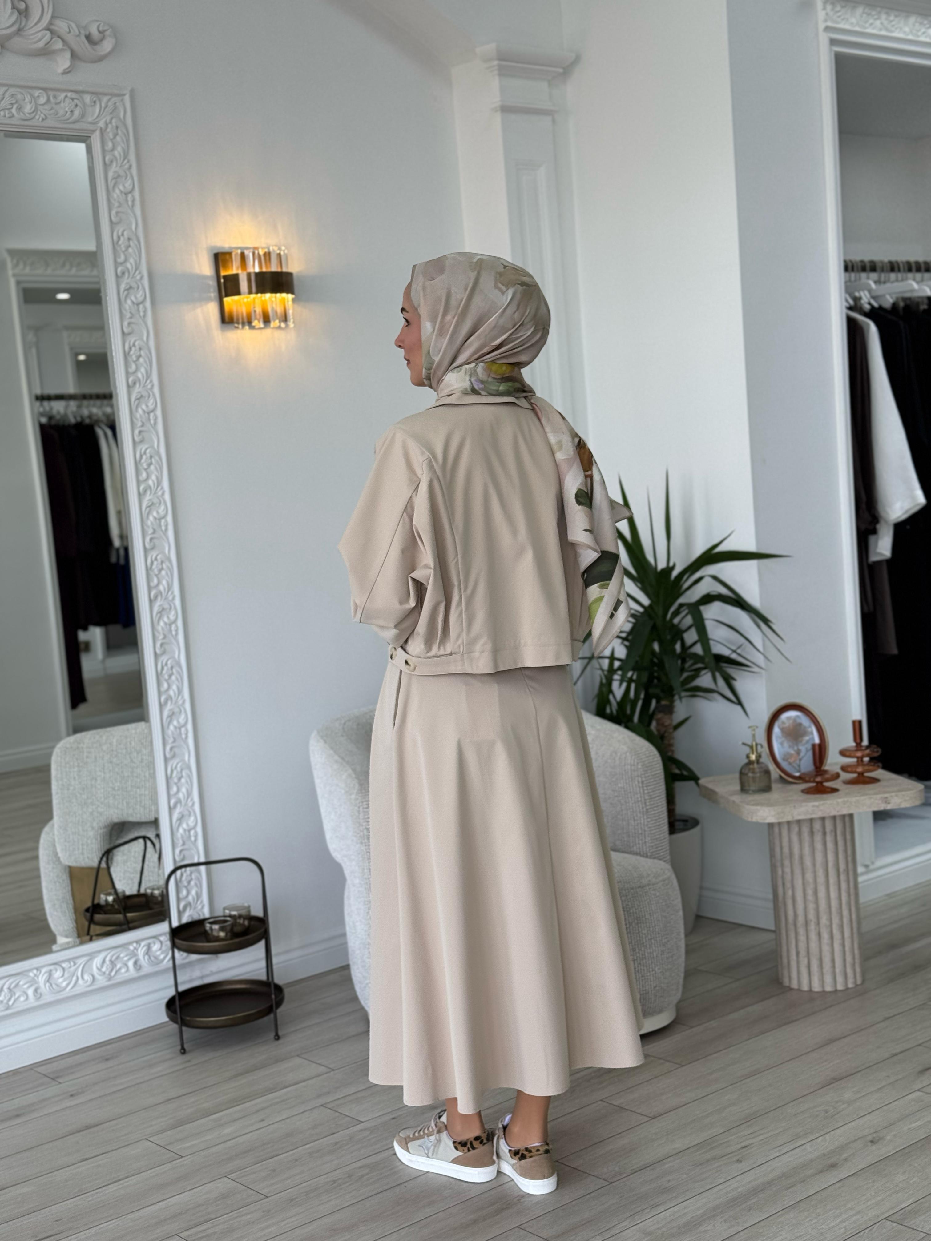 Kahma Bomber Ceket Etek Takım Bej  25y25155
