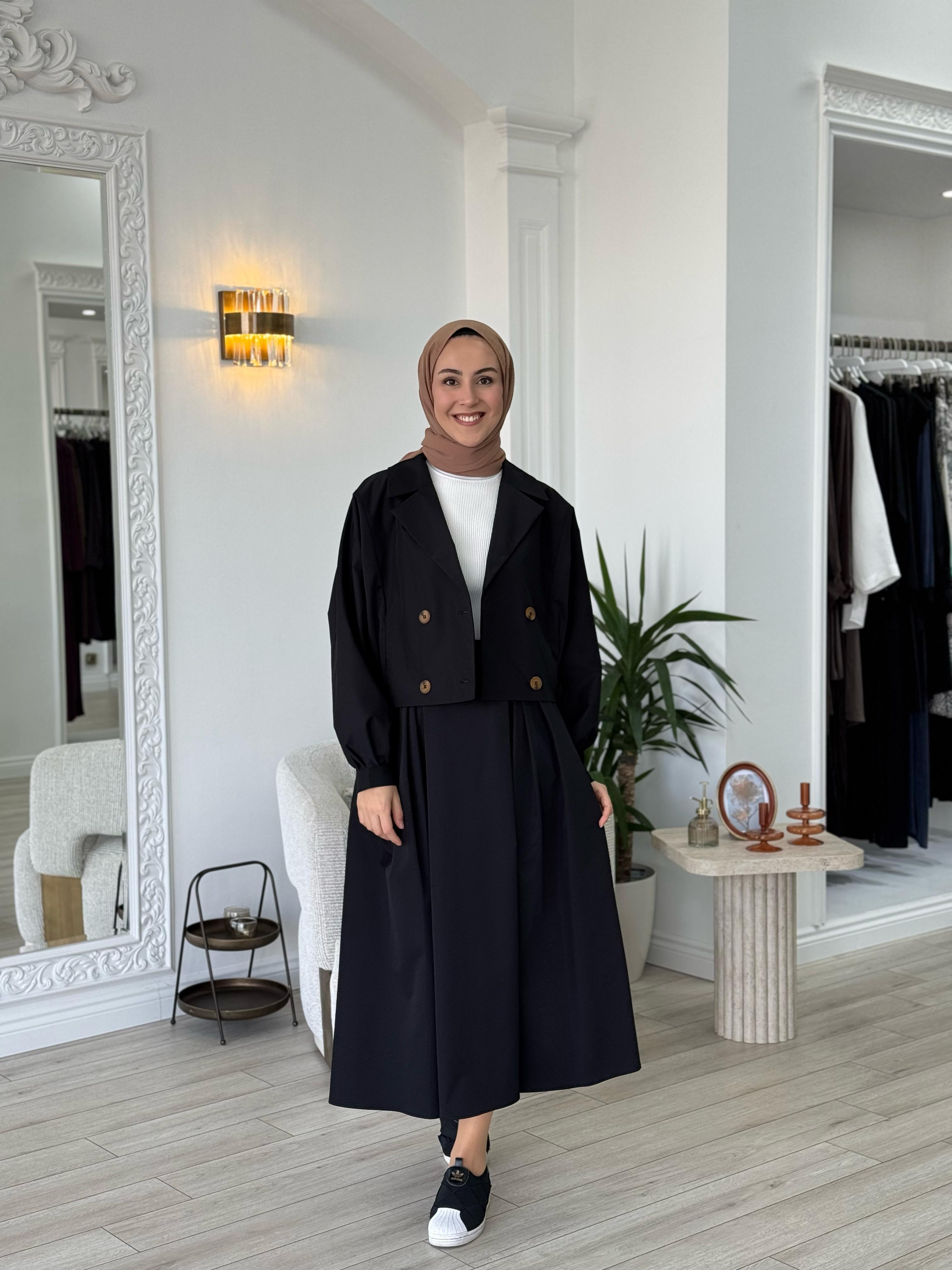 Kahma Bomber Ceket Etek Takım Siyah 25y25155