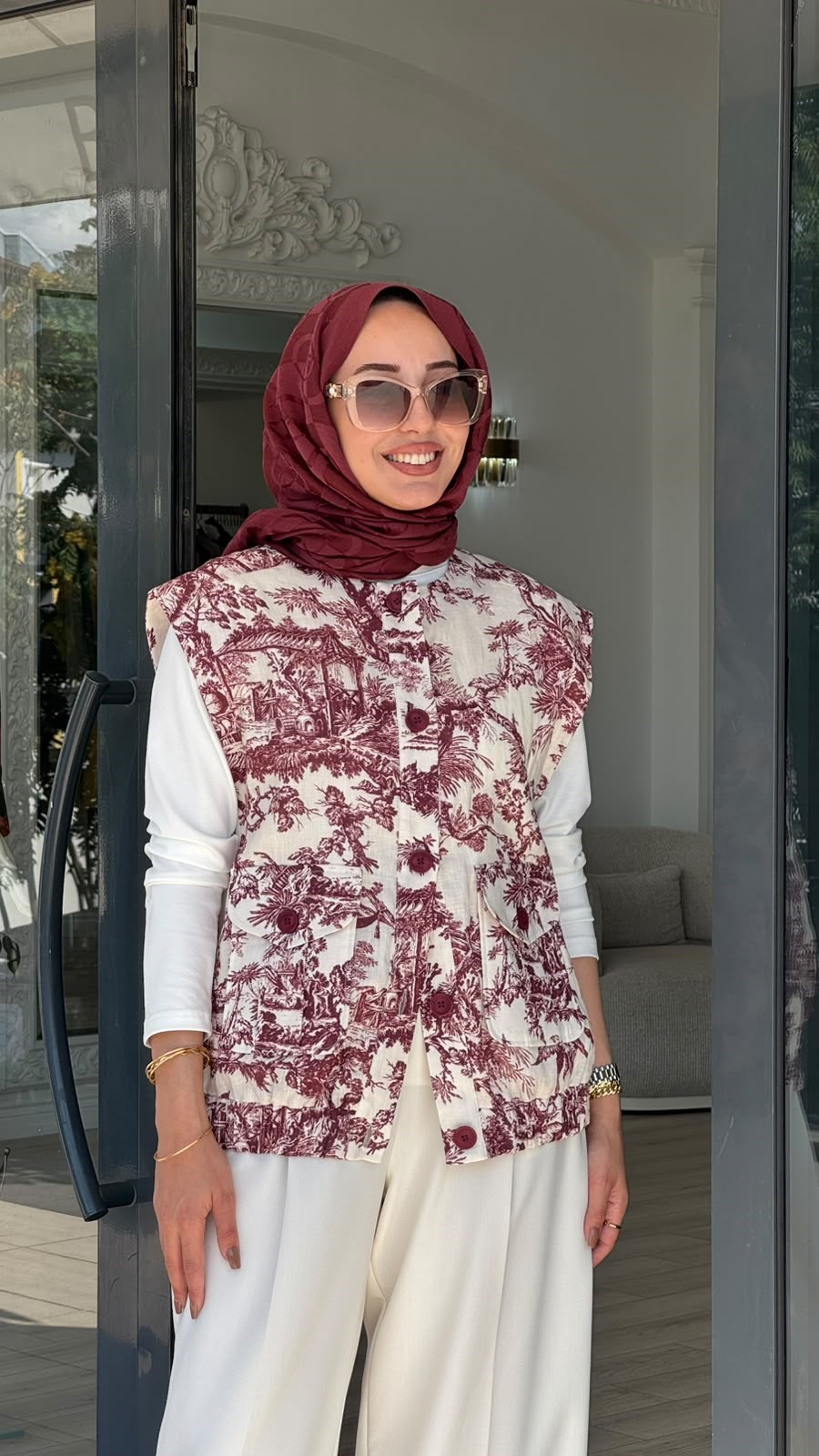Kahma Bordo Desenli Yelek 25y24152