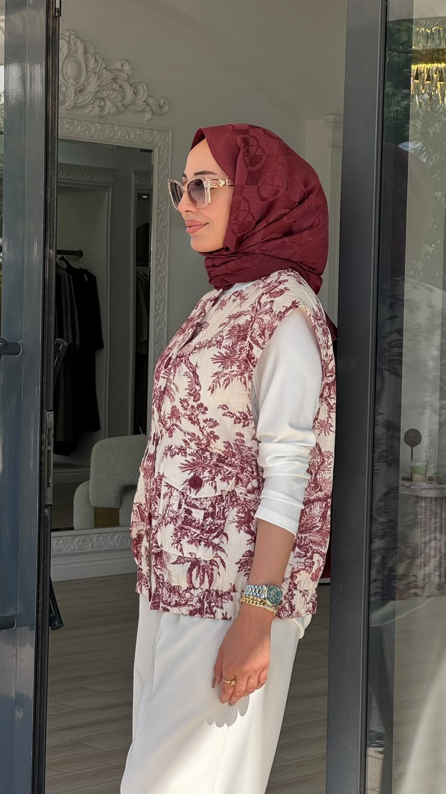 Kahma Bordo Desenli Yelek 25y24152