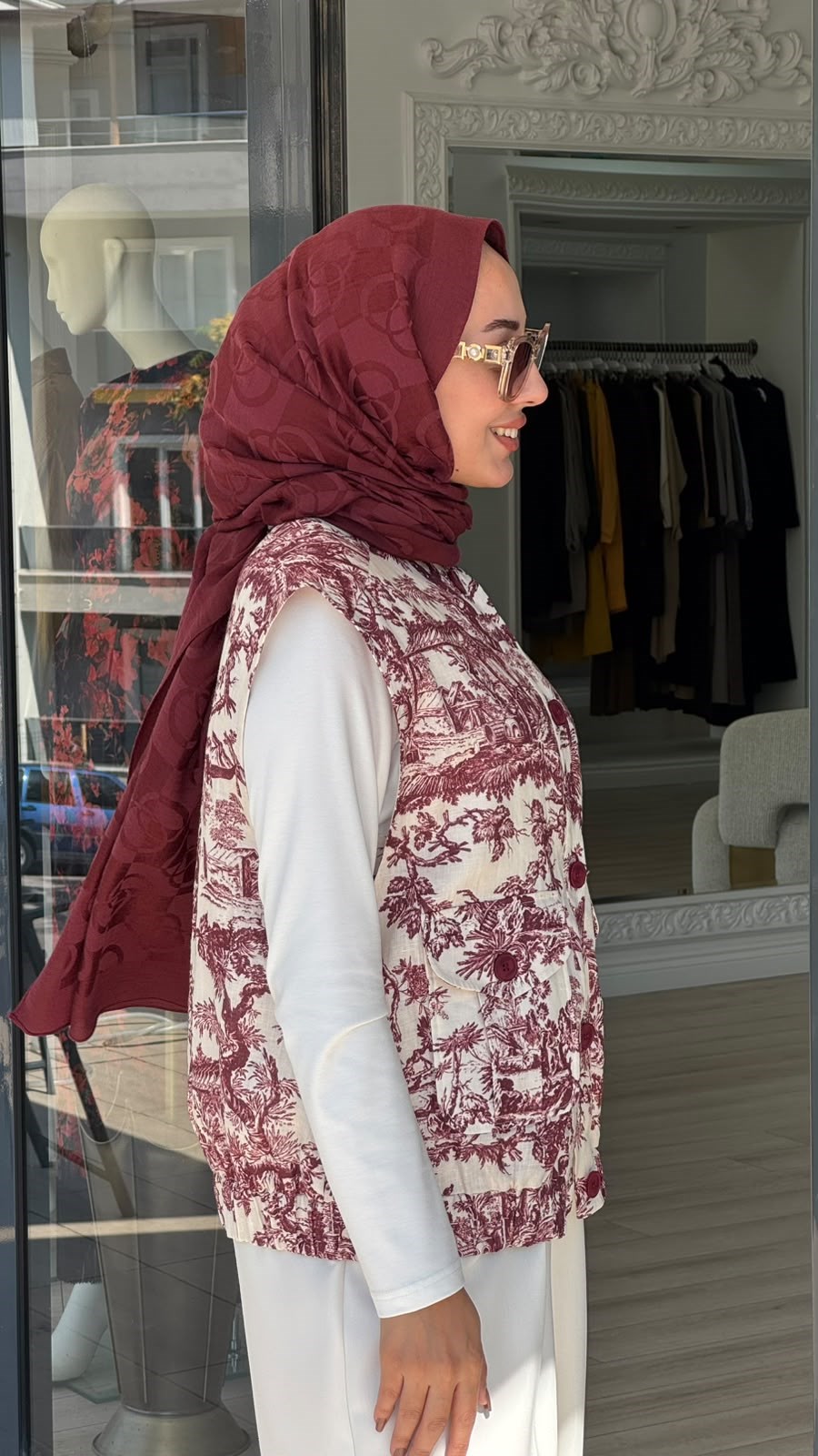 Kahma Bordo Desenli Yelek 25y24152
