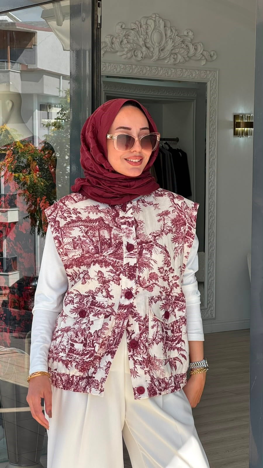 Kahma Bordo Desenli Yelek 25y24152