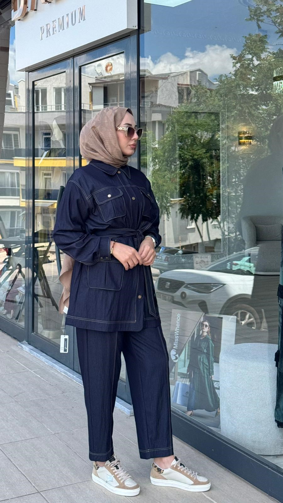 Kahma Cepli Kuşaklı Denim Oversize Ceket 26y25306