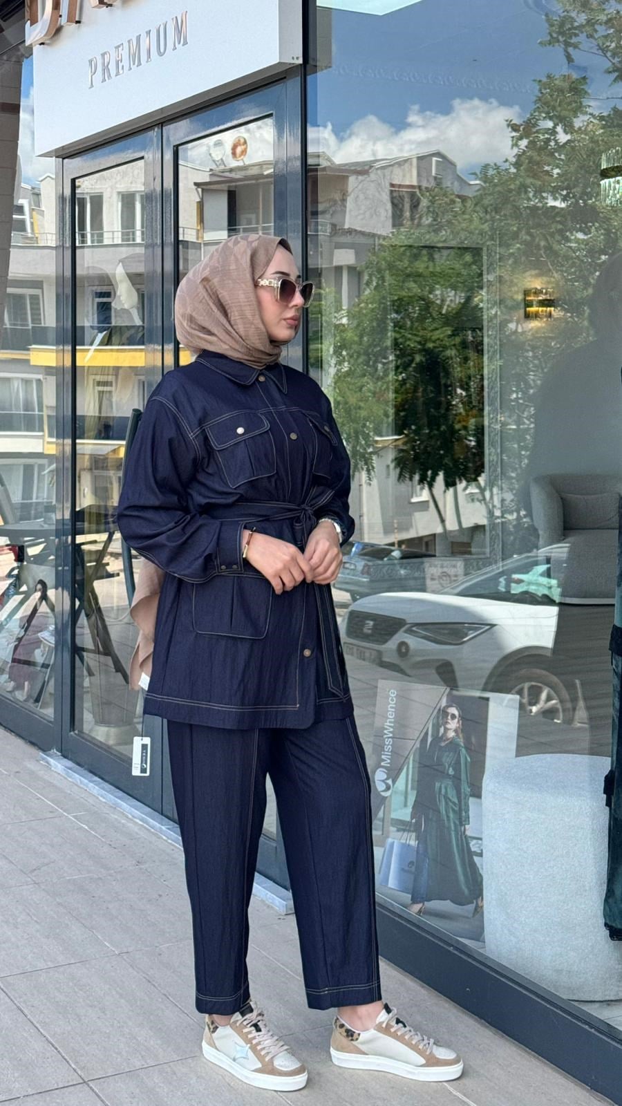 Kahma Cepli Kuşaklı Denim Oversize Ceket 26y25306