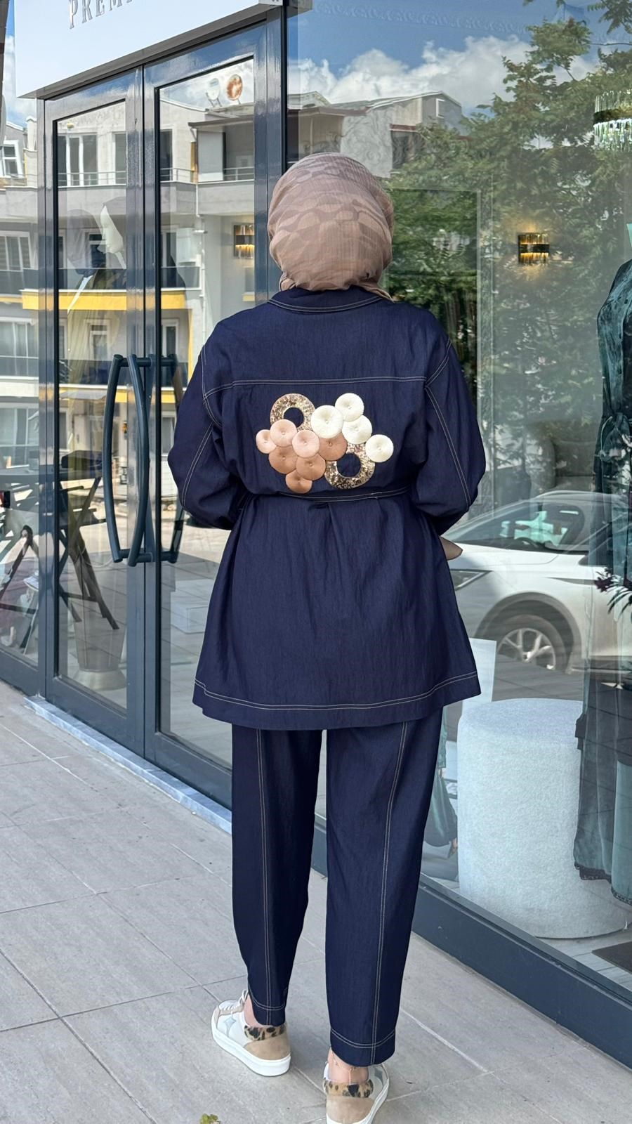 Kahma Cepli Kuşaklı Denim Oversize Ceket 26y25306
