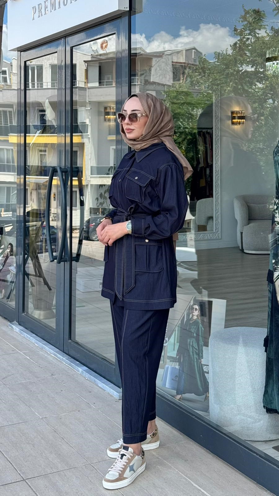 Kahma Cepli Kuşaklı Denim Oversize Ceket 26y25306