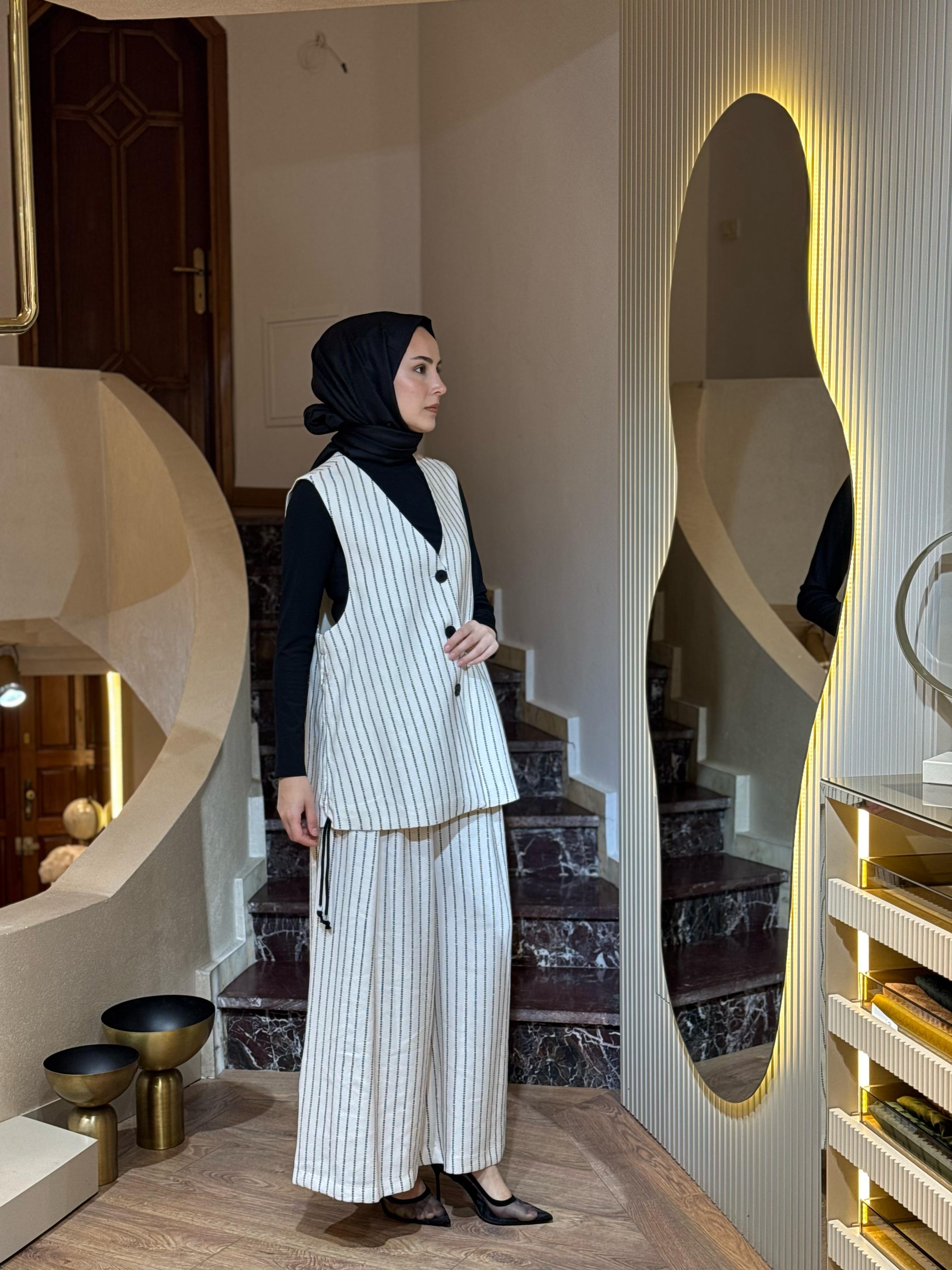 Kahma Çizgili Yelek 25y24151