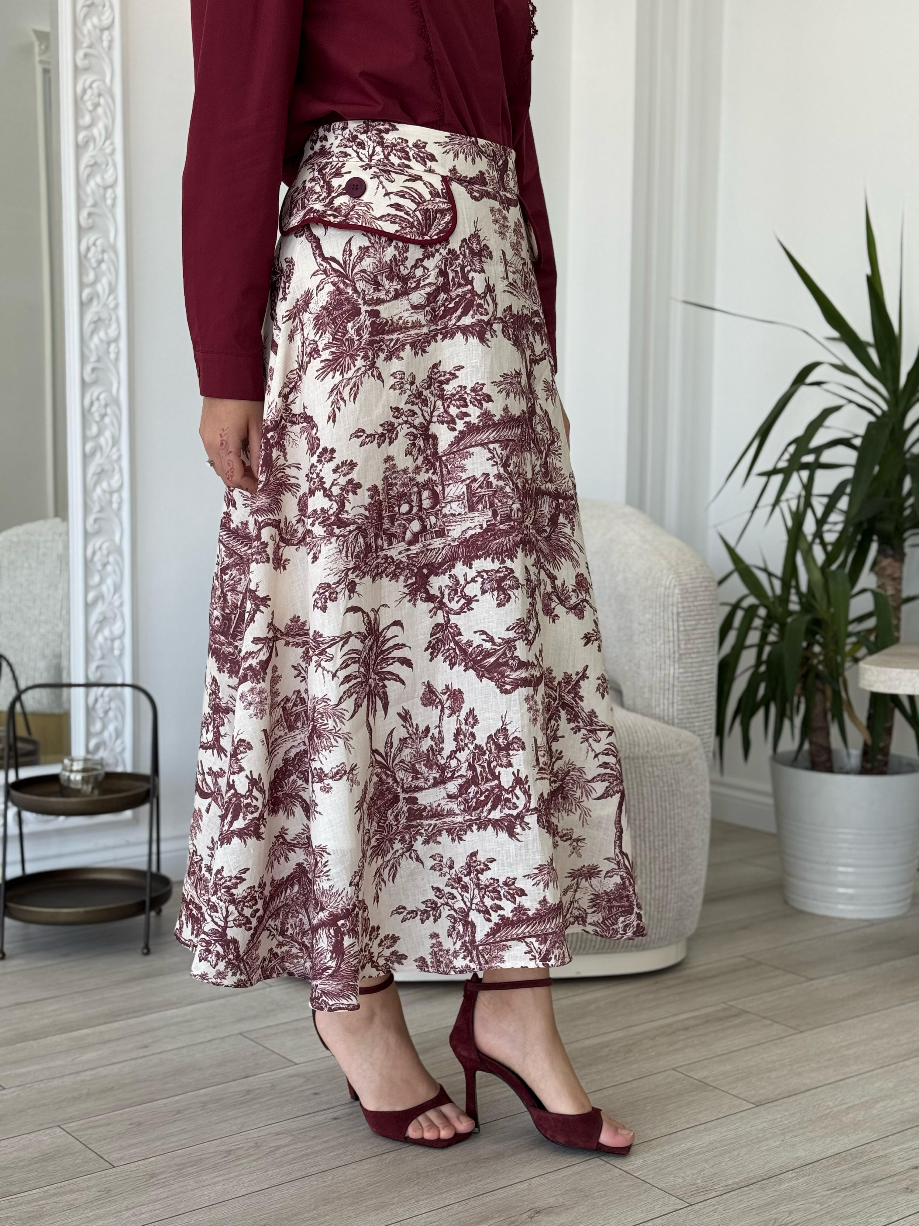 Kahma Desenli Etek Bordo 25y29158