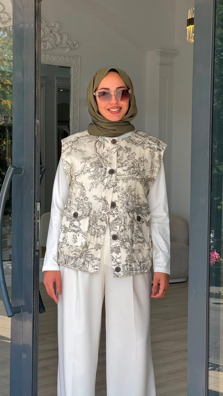 Kahma Desenli Yelek Orman Yeşili 25y24152