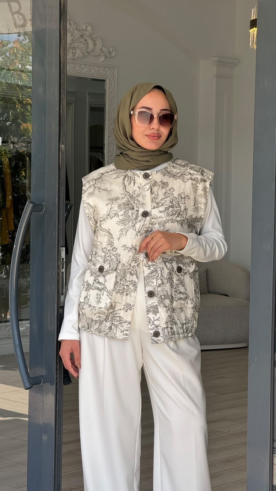 Kahma Desenli Yelek Orman Yeşili 25y24152