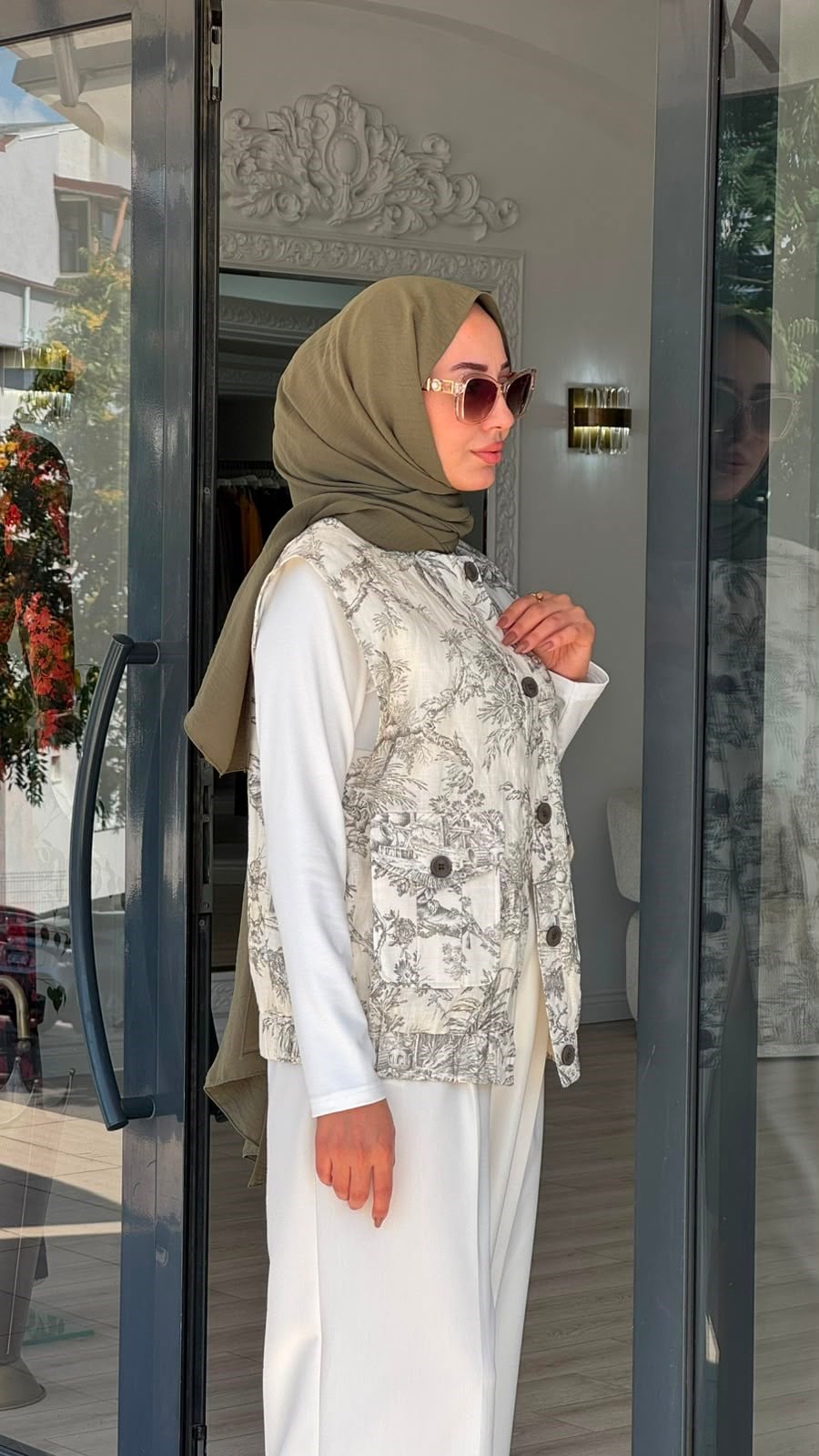 Kahma Desenli Yelek Orman Yeşili 25y24152