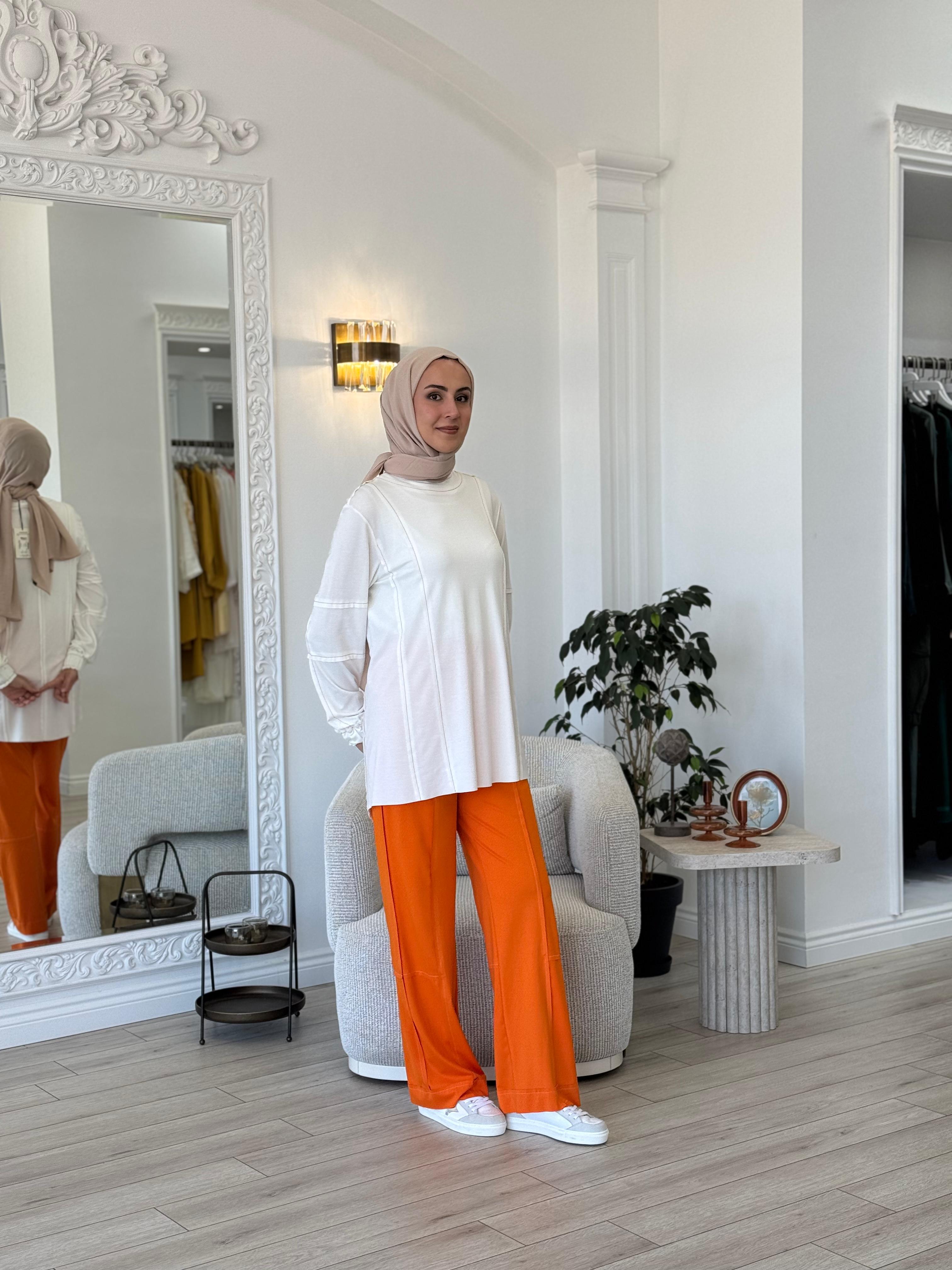 Kahma Dikiş Detaylı Takım Oranj 24y12040
