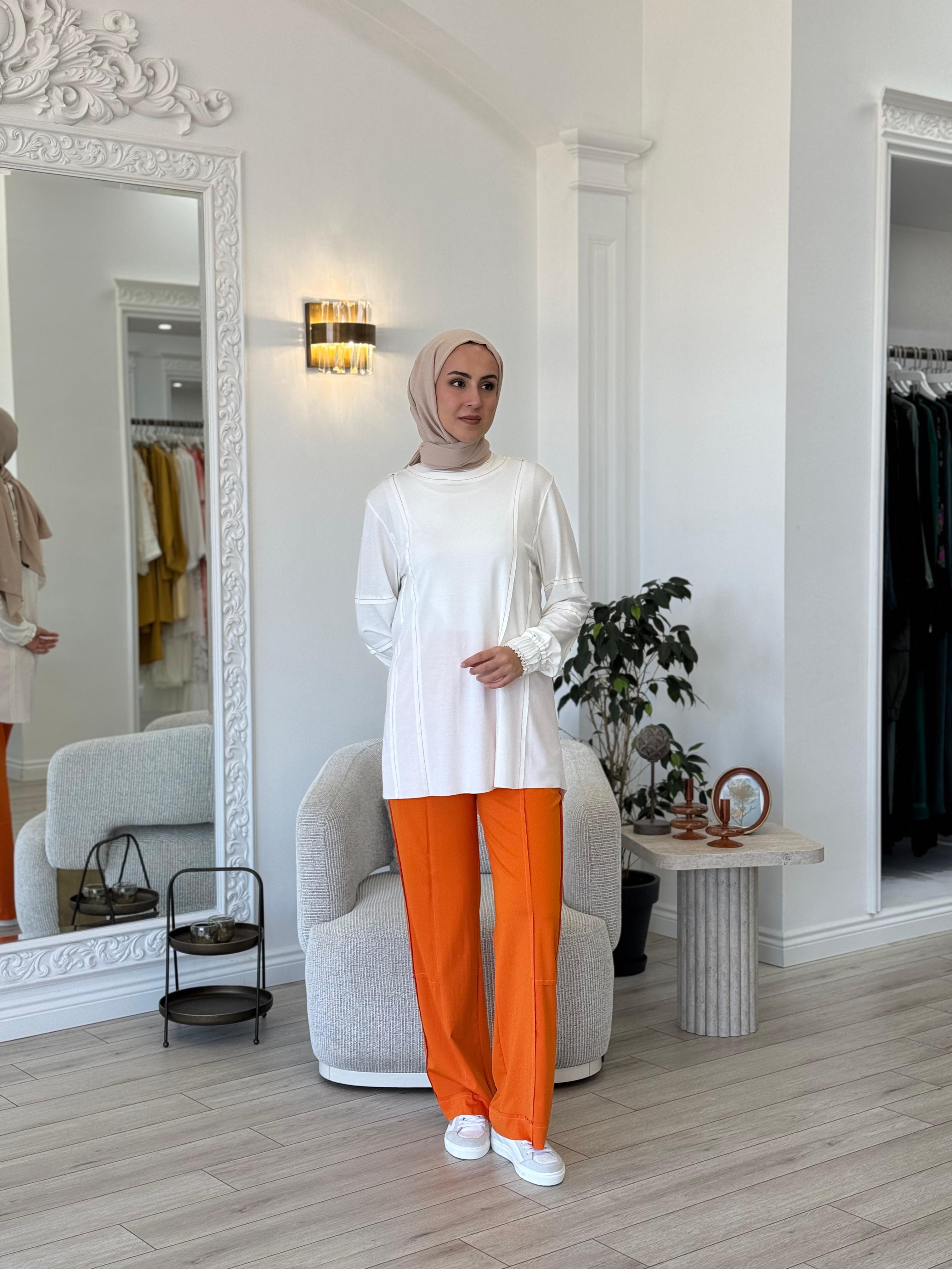 Kahma Dikiş Detaylı Takım Oranj 24y12040