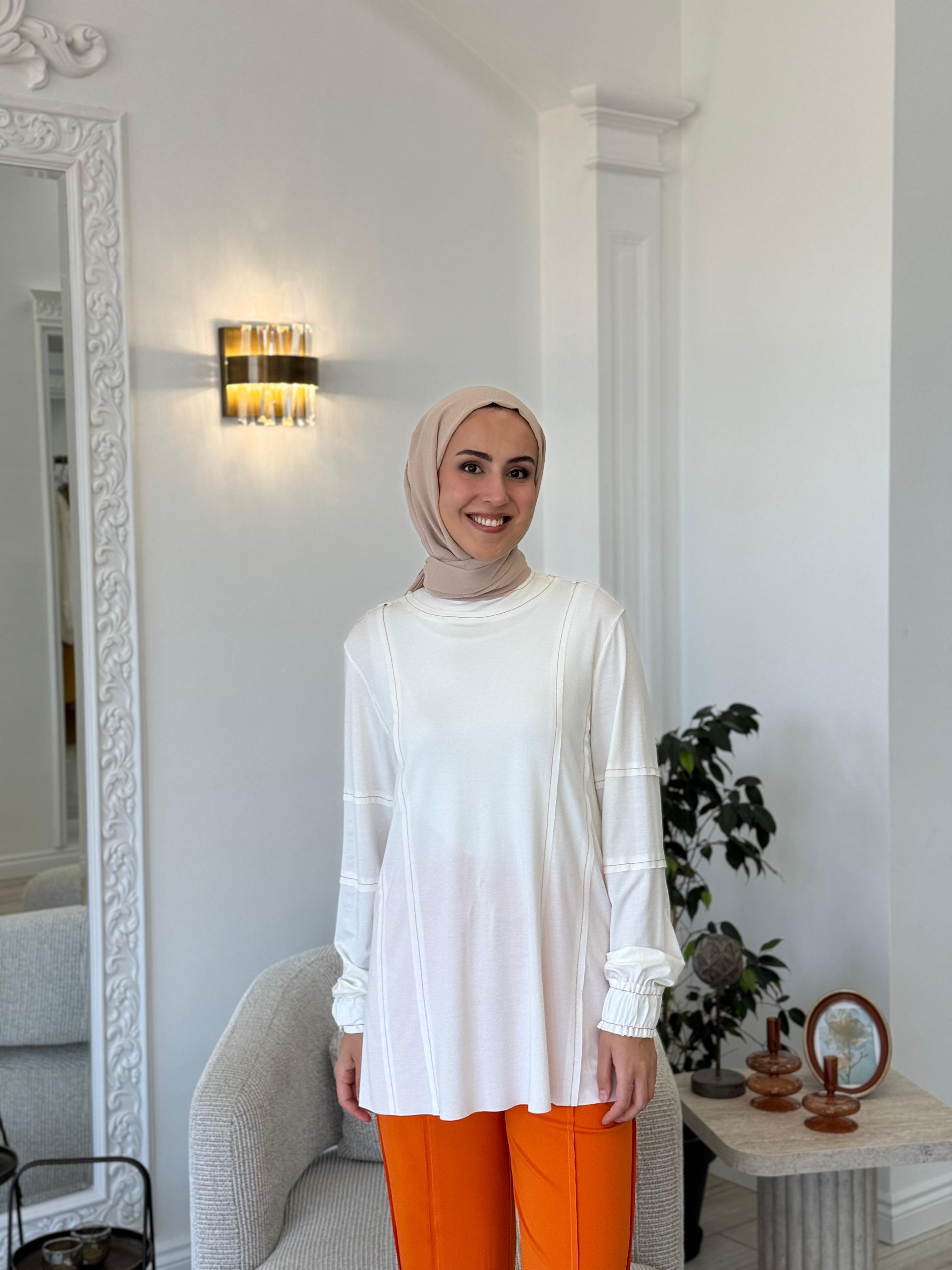 Kahma Dikiş Detaylı Takım Oranj 24y12040
