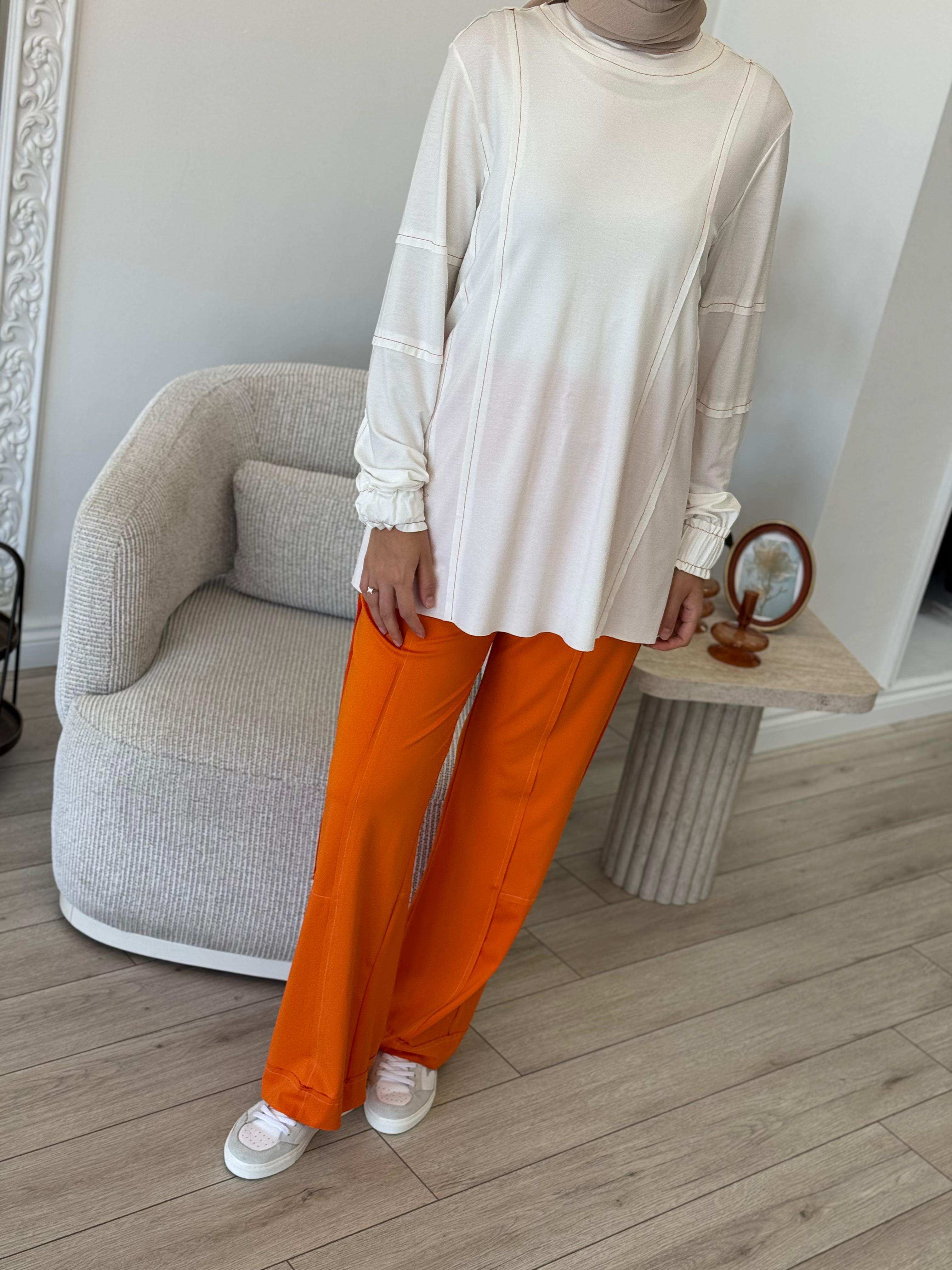 Kahma Dikiş Detaylı Takım Oranj 24y12040