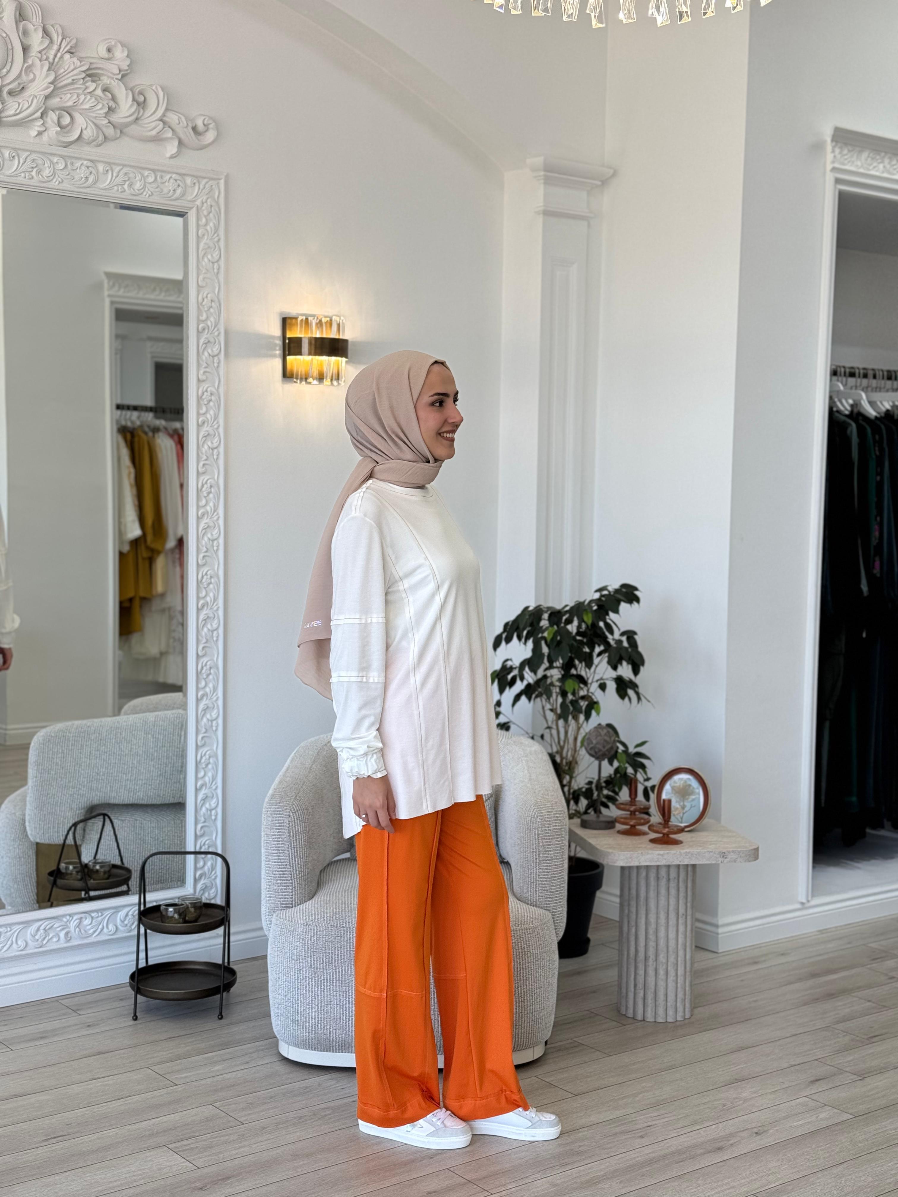 Kahma Dikiş Detaylı Takım Oranj 24y12040