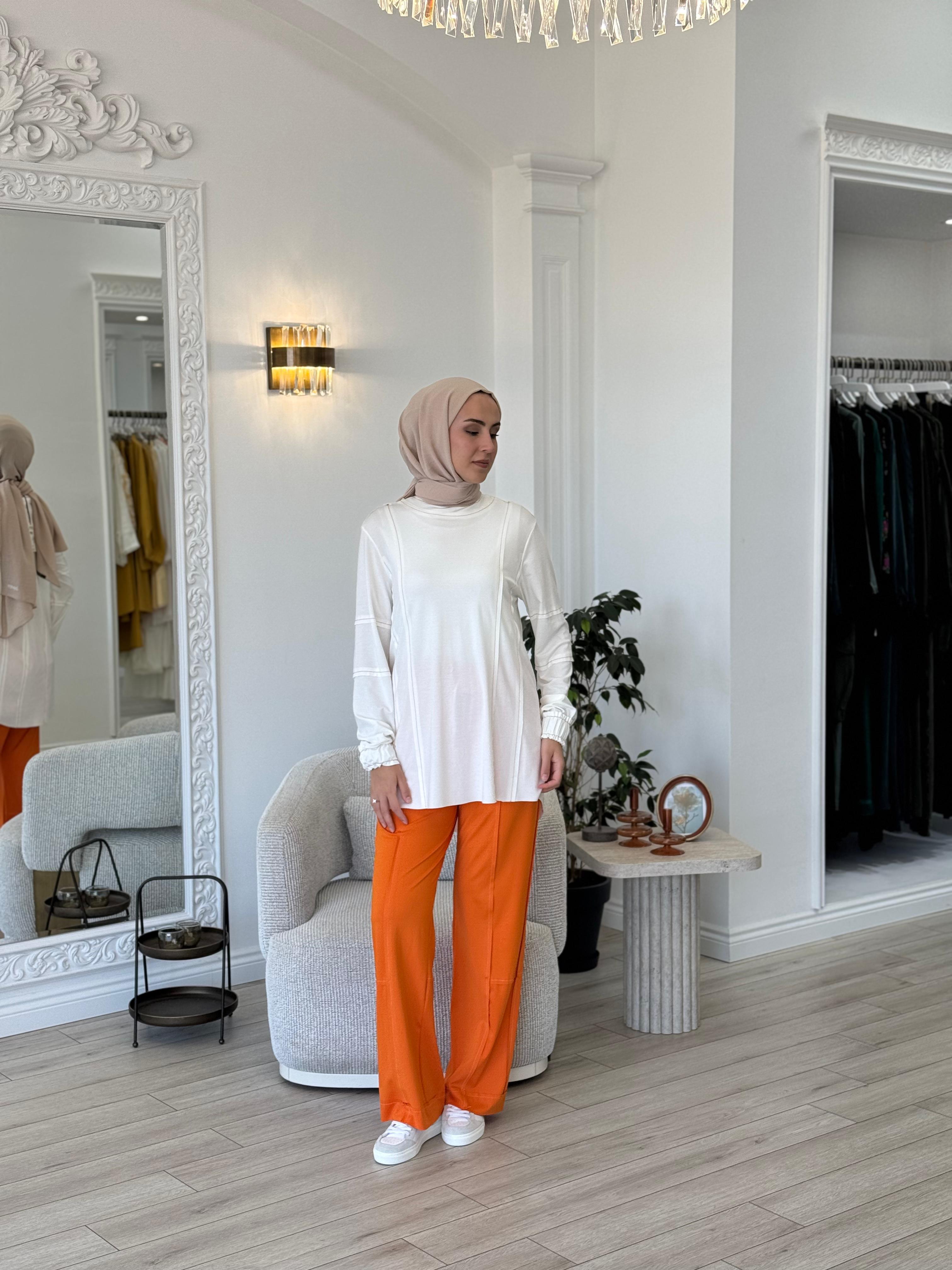 Kahma Dikiş Detaylı Takım Oranj 24y12040