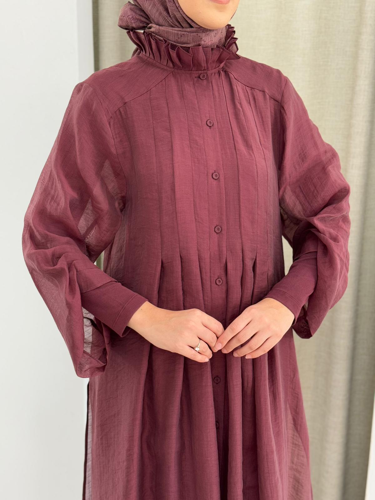 KAHMA DÜĞME DETAYLI GÖMLEK ELBİSE BORDO KHM25Y14152