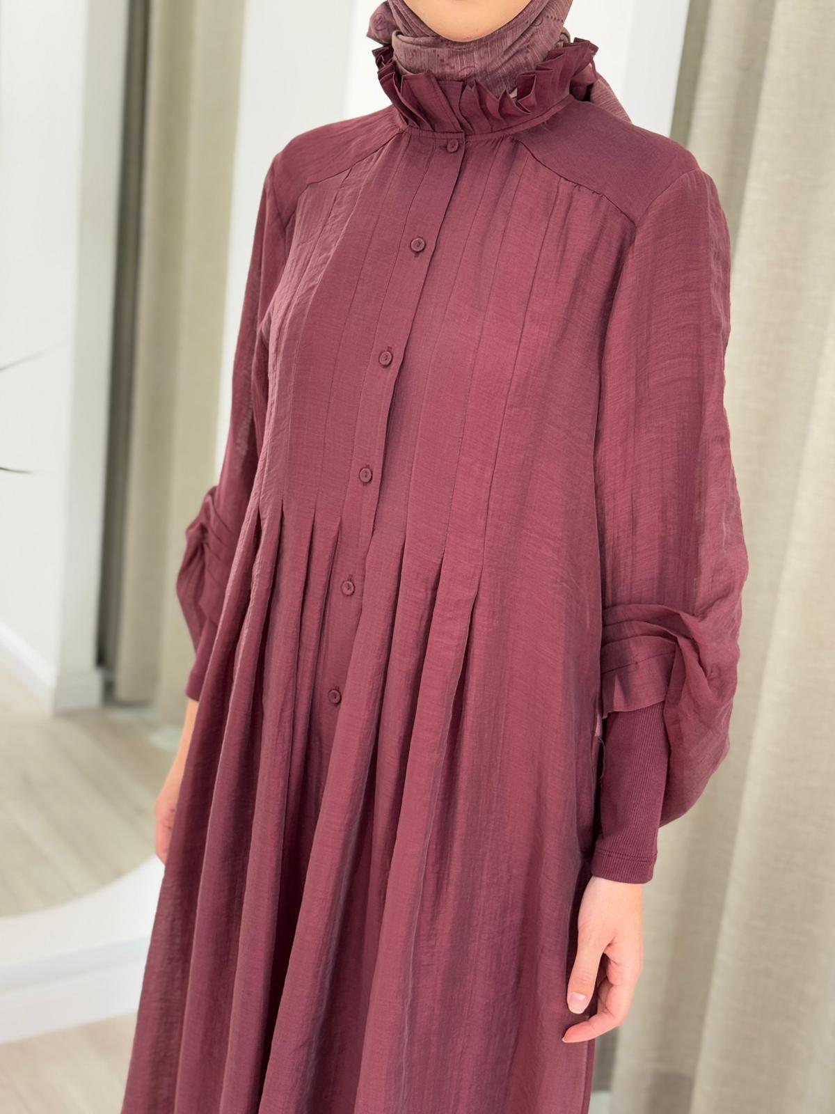 KAHMA DÜĞME DETAYLI GÖMLEK ELBİSE BORDO KHM25Y14152