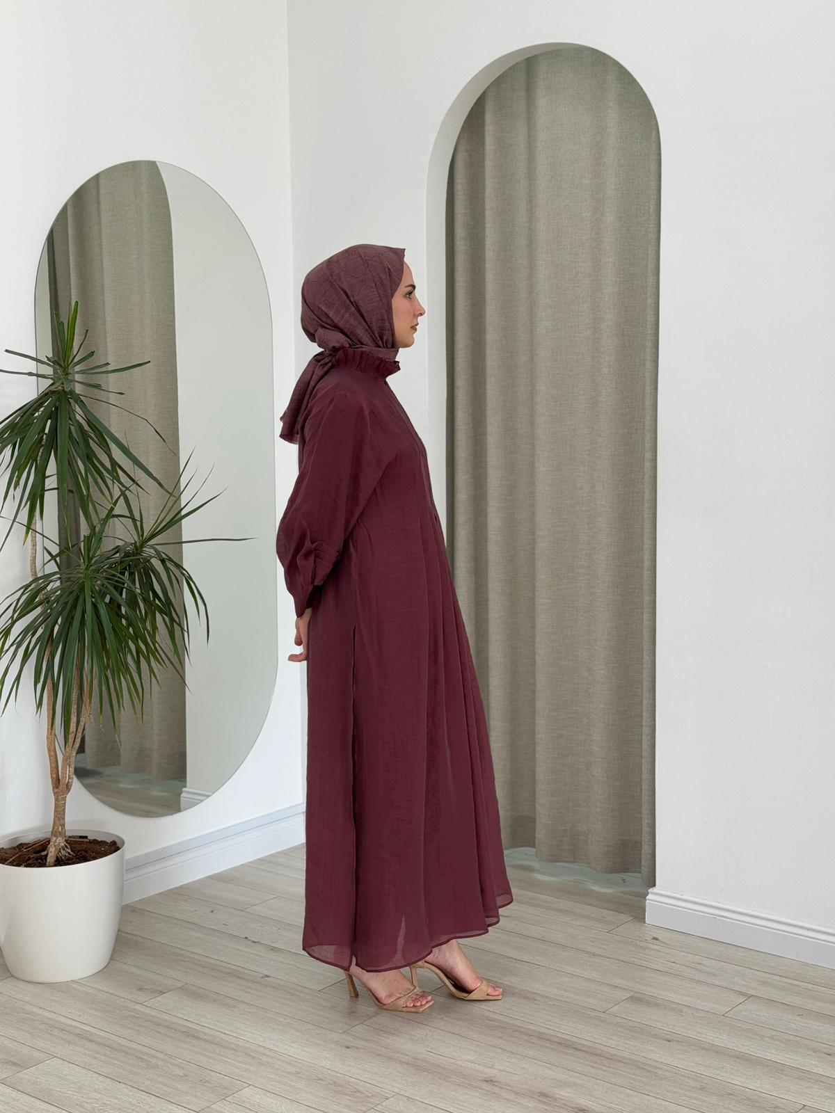 KAHMA DÜĞME DETAYLI GÖMLEK ELBİSE BORDO KHM25Y14152