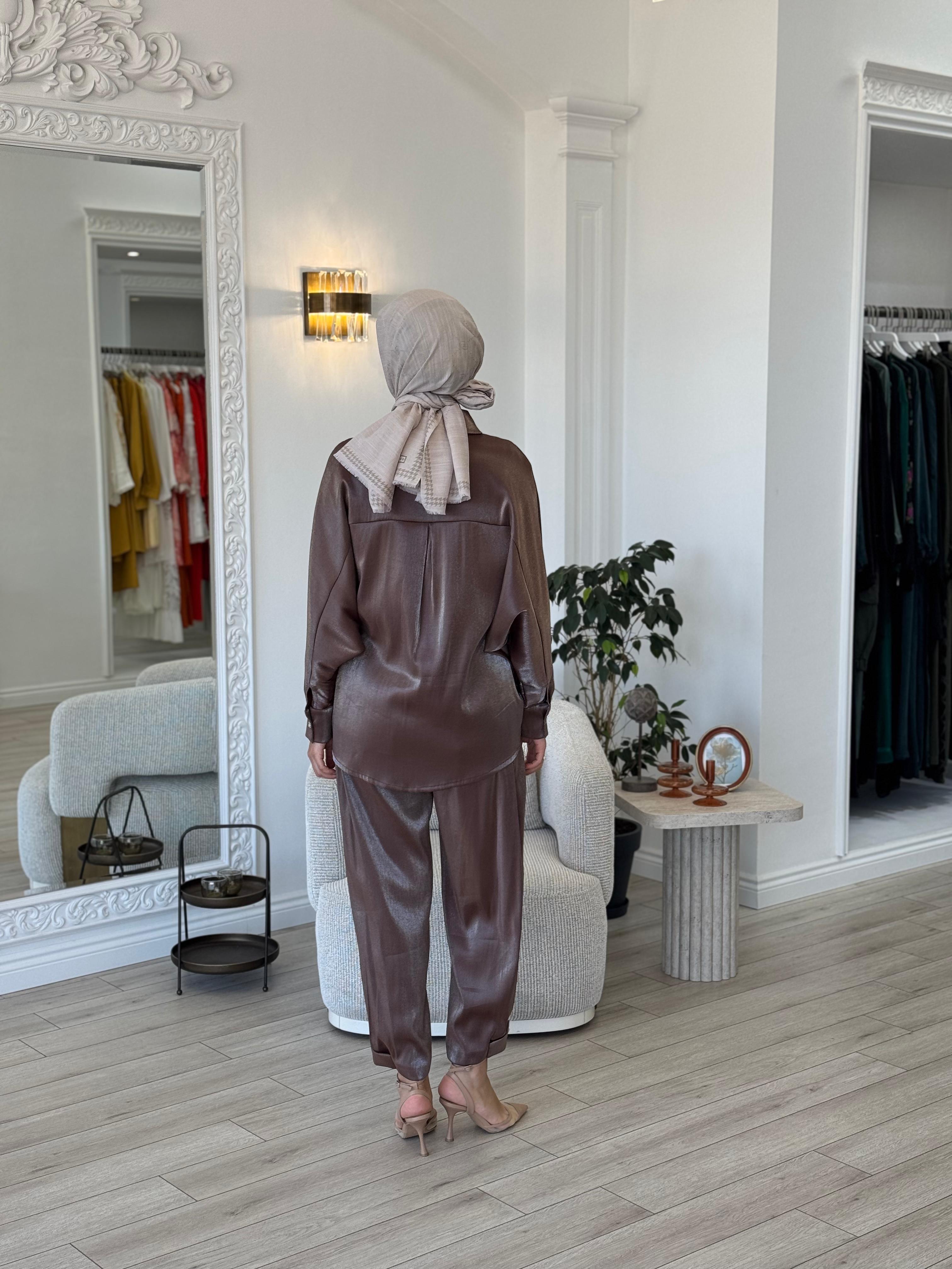 Kahma Düğme Detaylı Takım Acı Kahve 24y12062