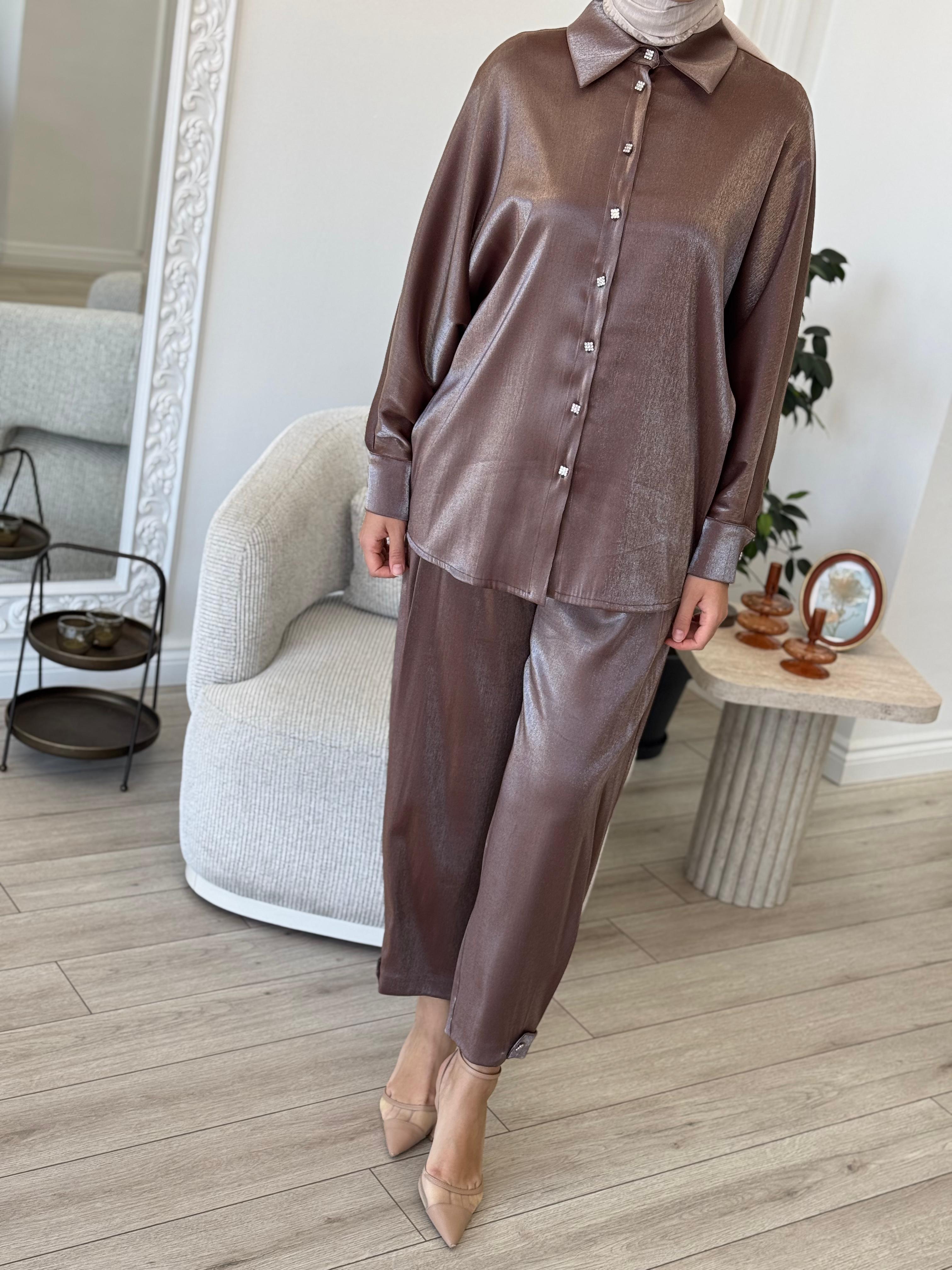 Kahma Düğme Detaylı Takım Acı Kahve 24y12062
