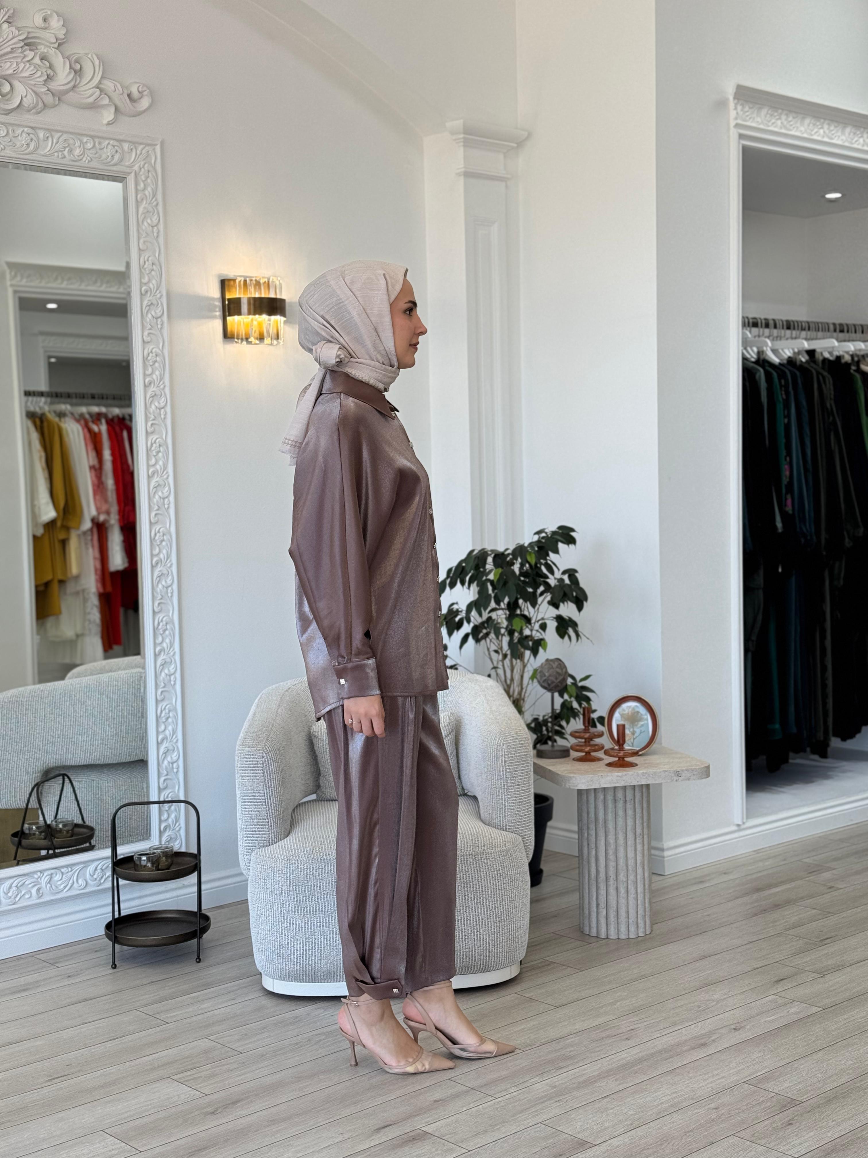 Kahma Düğme Detaylı Takım Acı Kahve 24y12062
