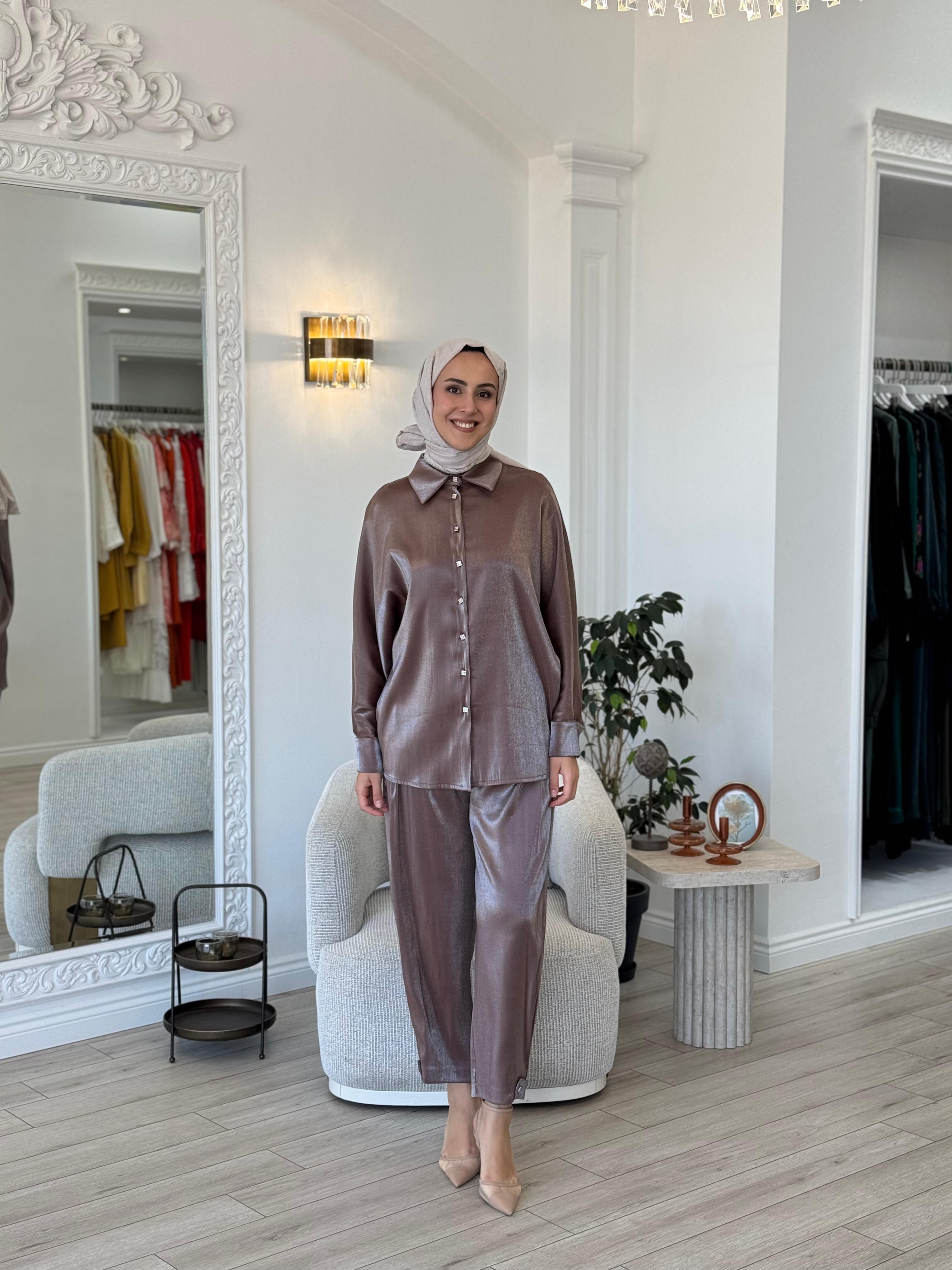 Kahma Düğme Detaylı Takım Acı Kahve 24y12062