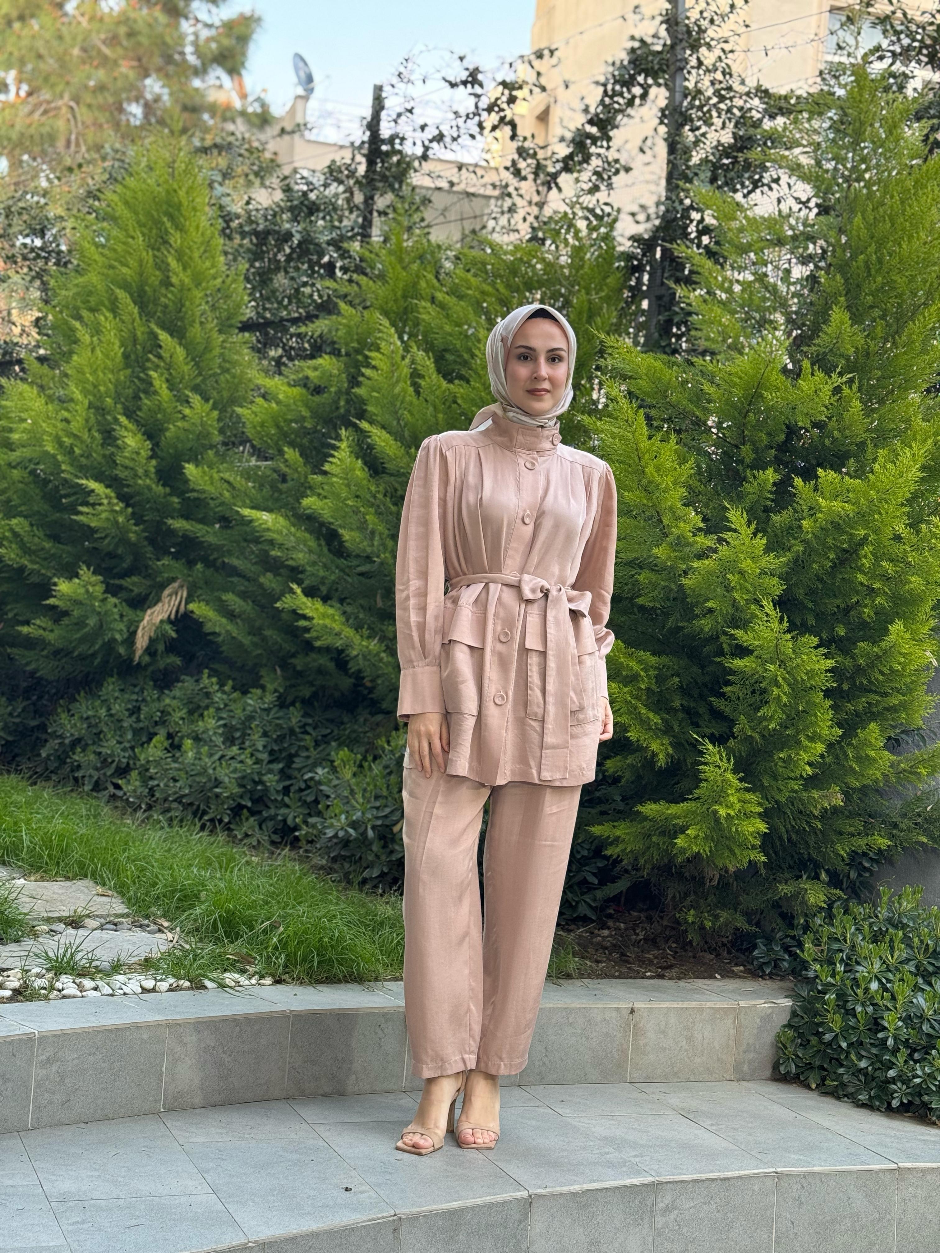 Kahma Düğme Detaylı Takım Açık Pudra 25y25158