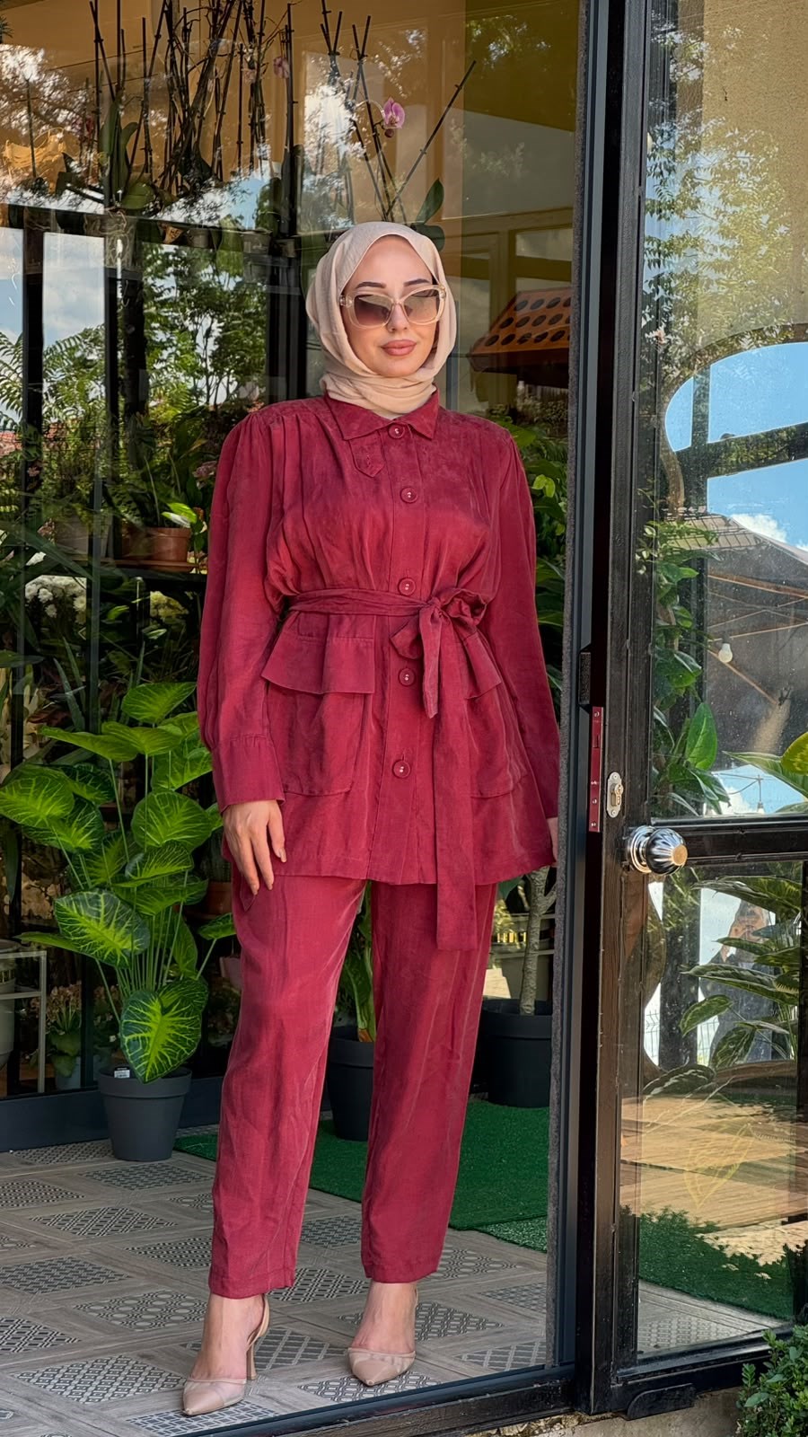 Kahma Düğme Detaylı Takım Bordo 25y25158
