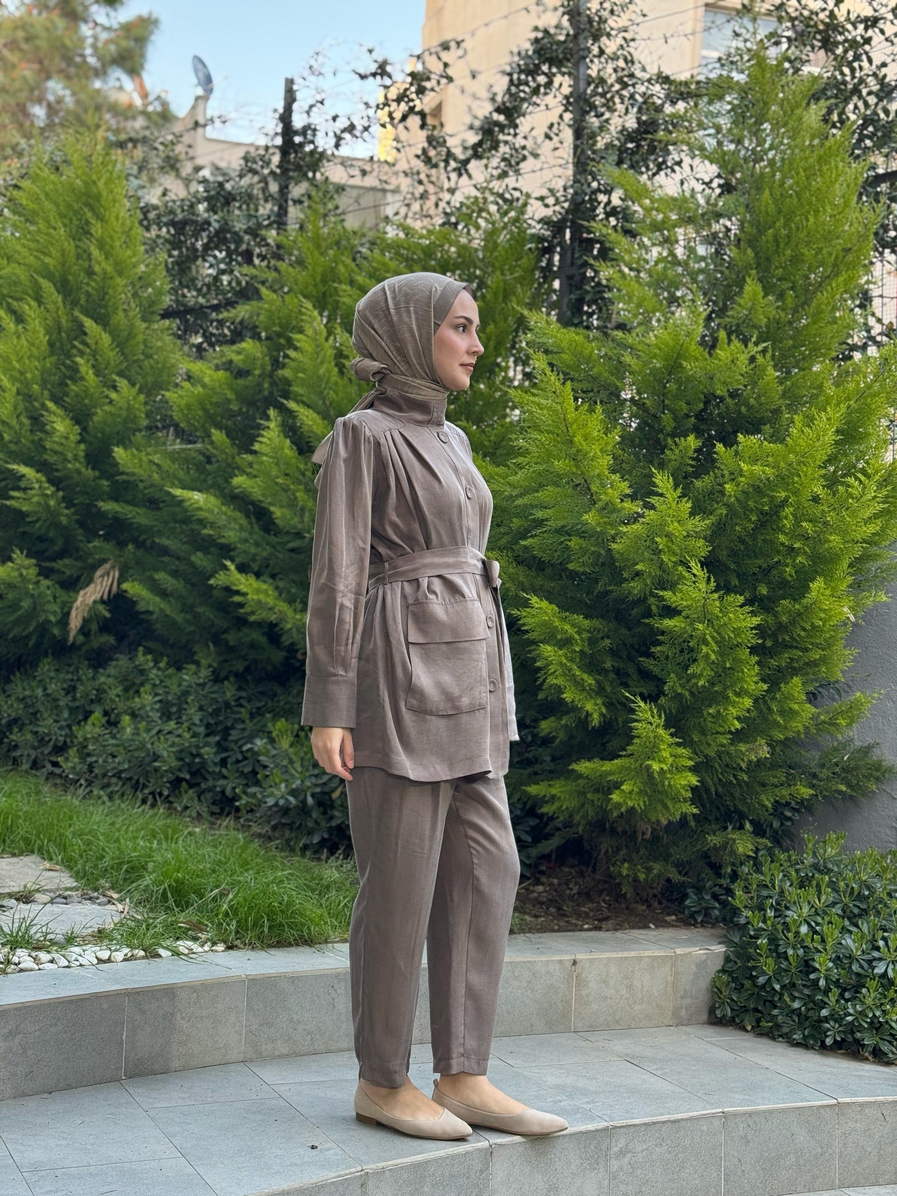 Kahma Düğme Detaylı Takım Kahverengi 25y25158