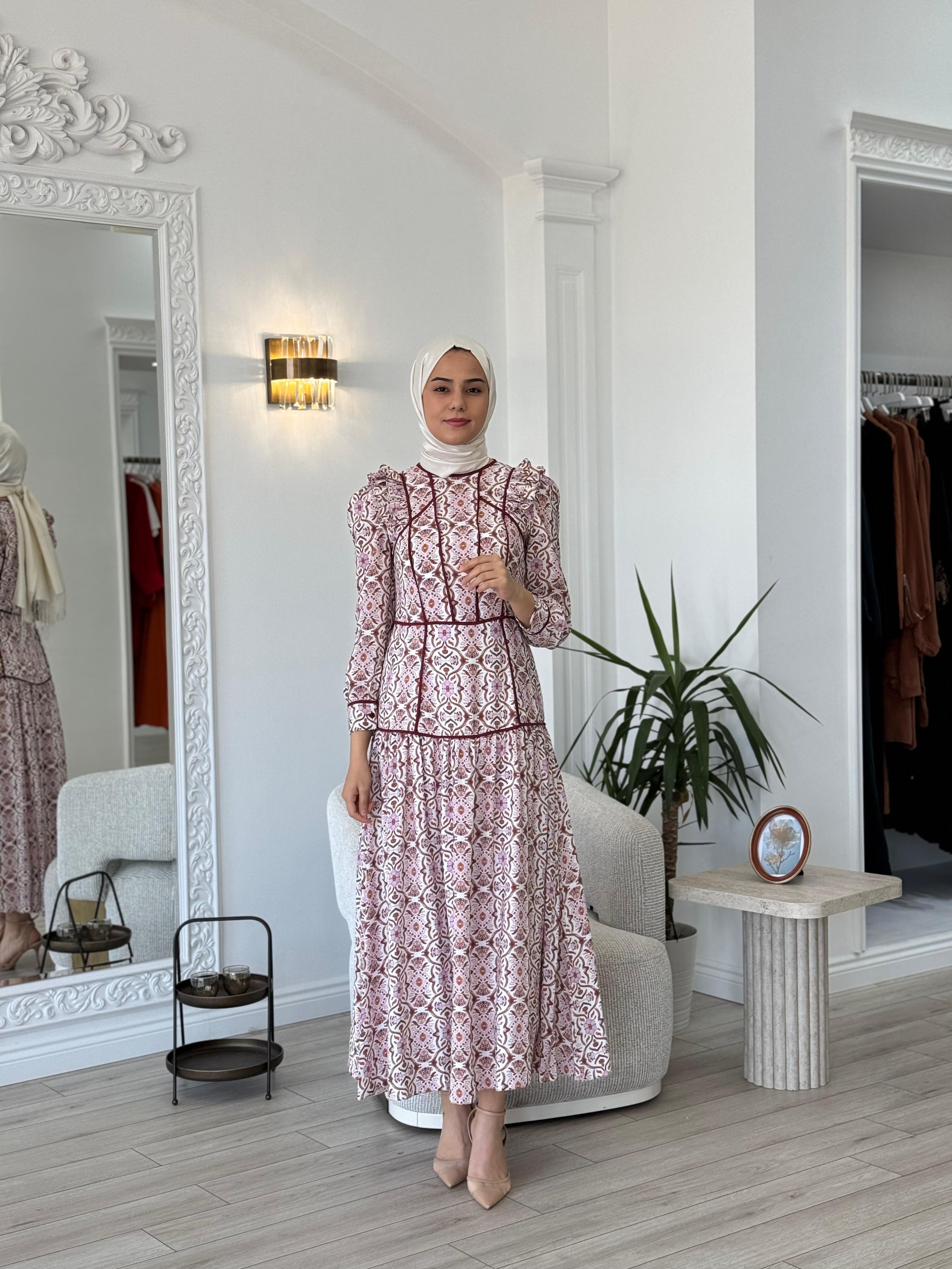 Kahma Etnik Desenli Elbise Şeker Pembesi 25y13160
