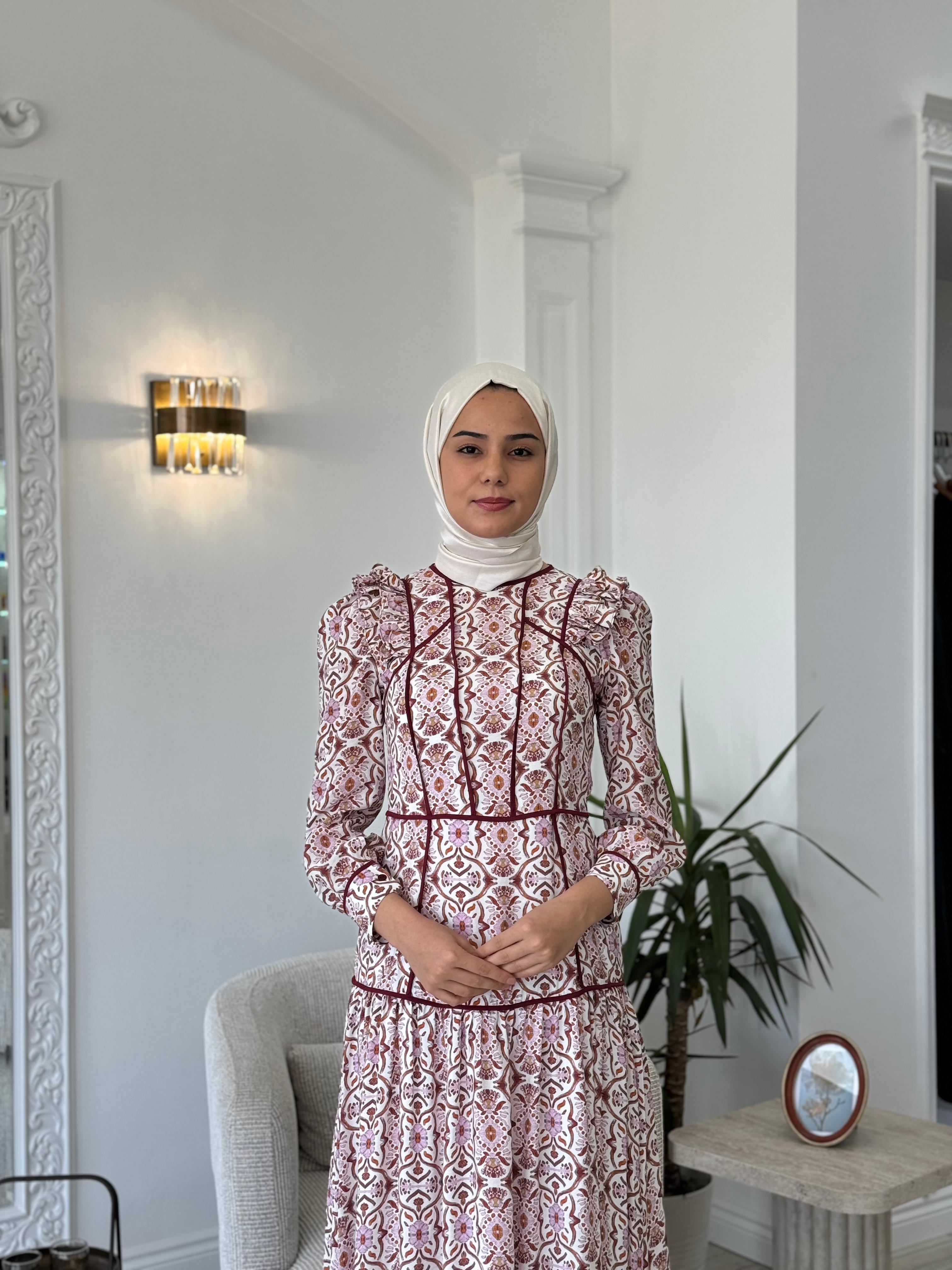 Kahma Etnik Desenli Elbise Şeker Pembesi 25y13160