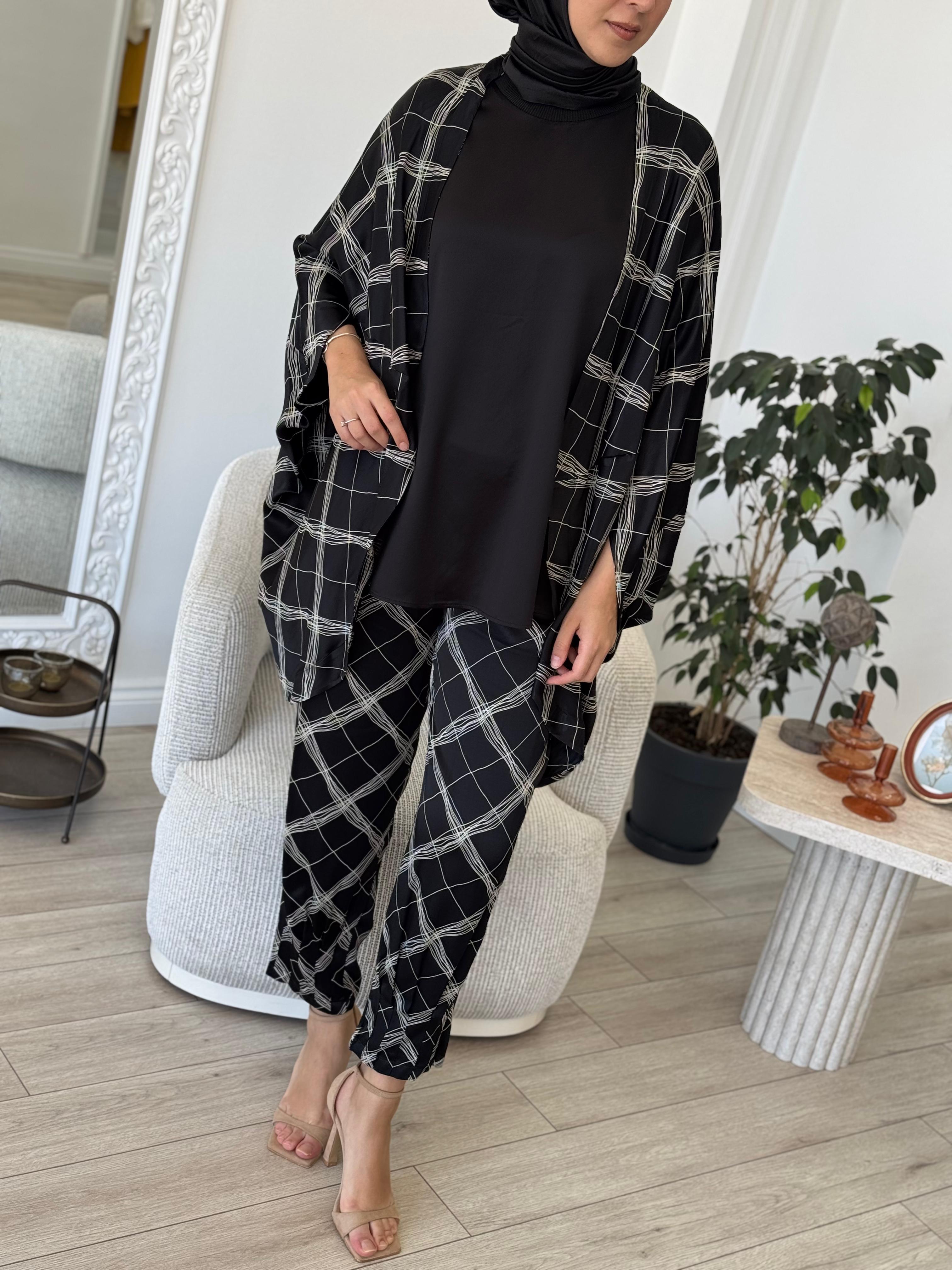 Kahma Kare Desenli Takım Siyah 24y25049