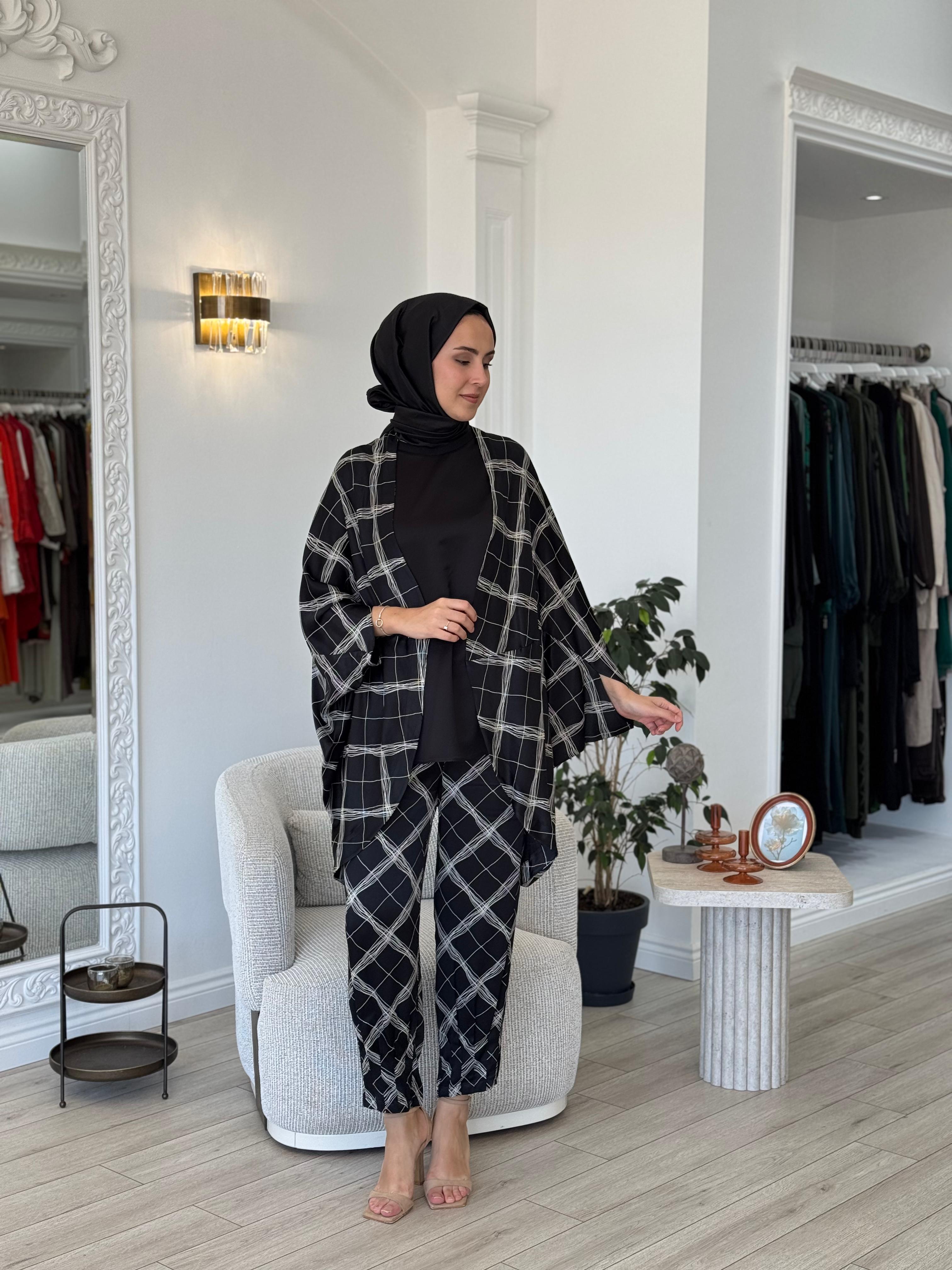 Kahma Kare Desenli Takım Siyah 24y25049